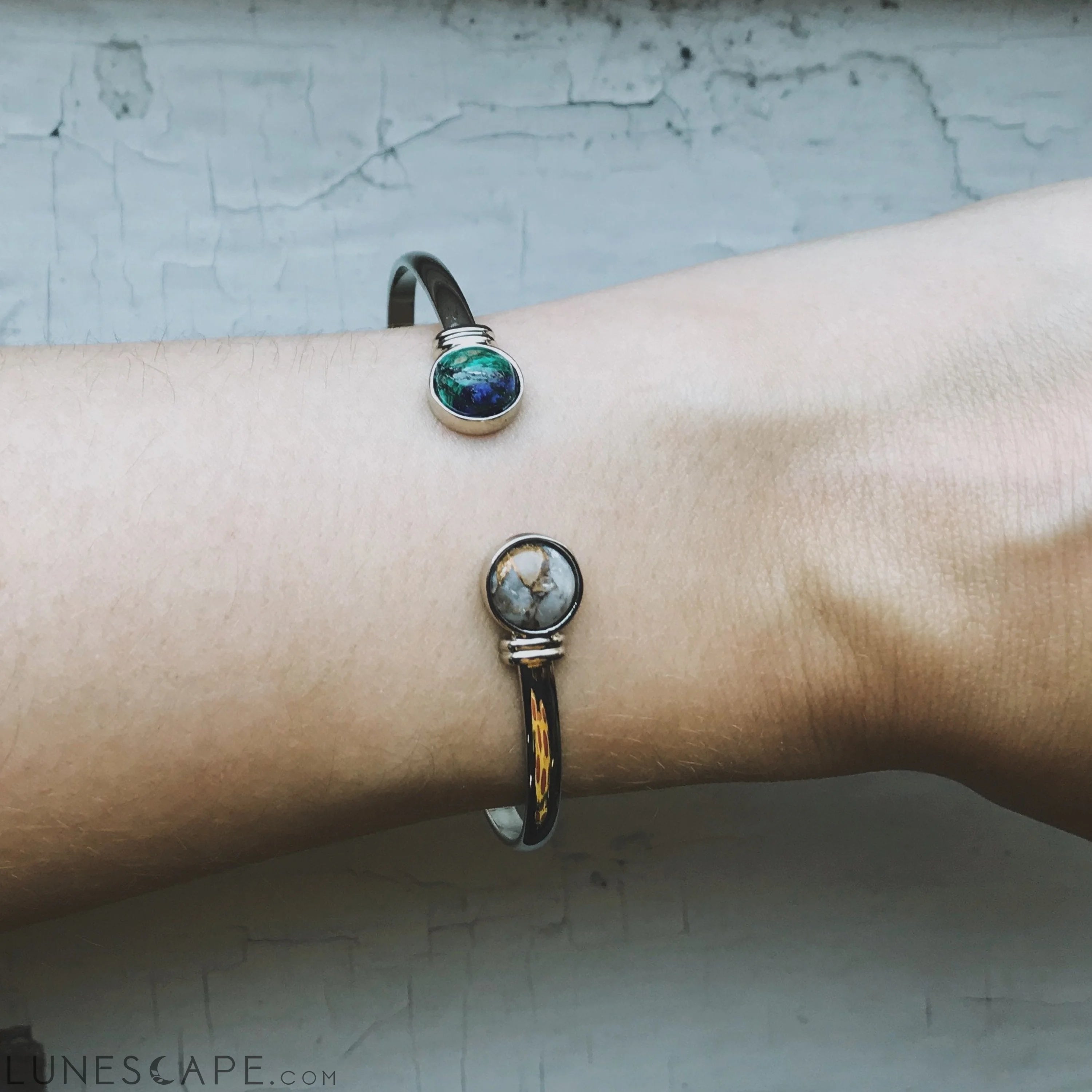 Earth and Moon Cuff Bracelet with Natural Stones LUNESCAPE
