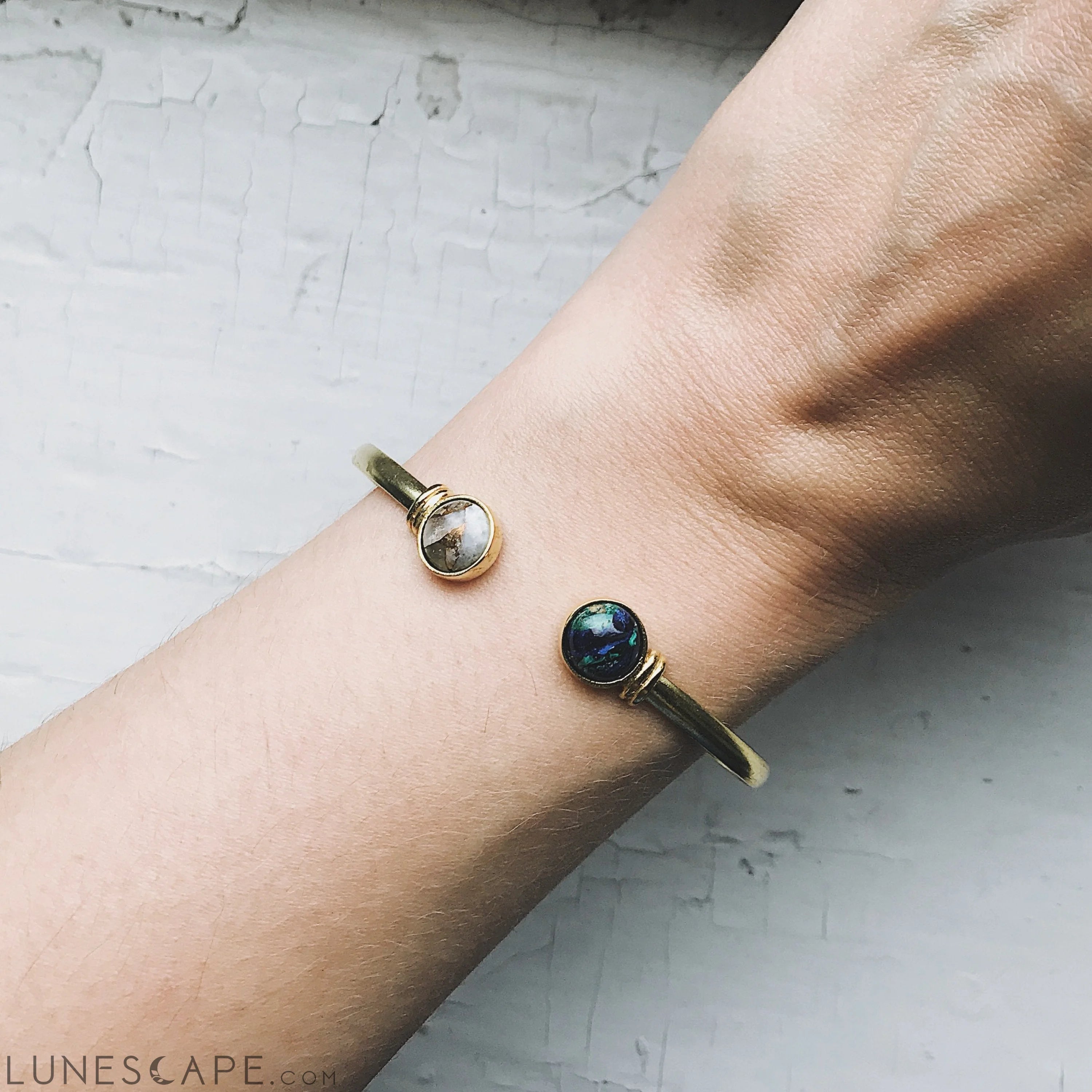 Earth and Moon Cuff Bracelet with Natural Stones LUNESCAPE