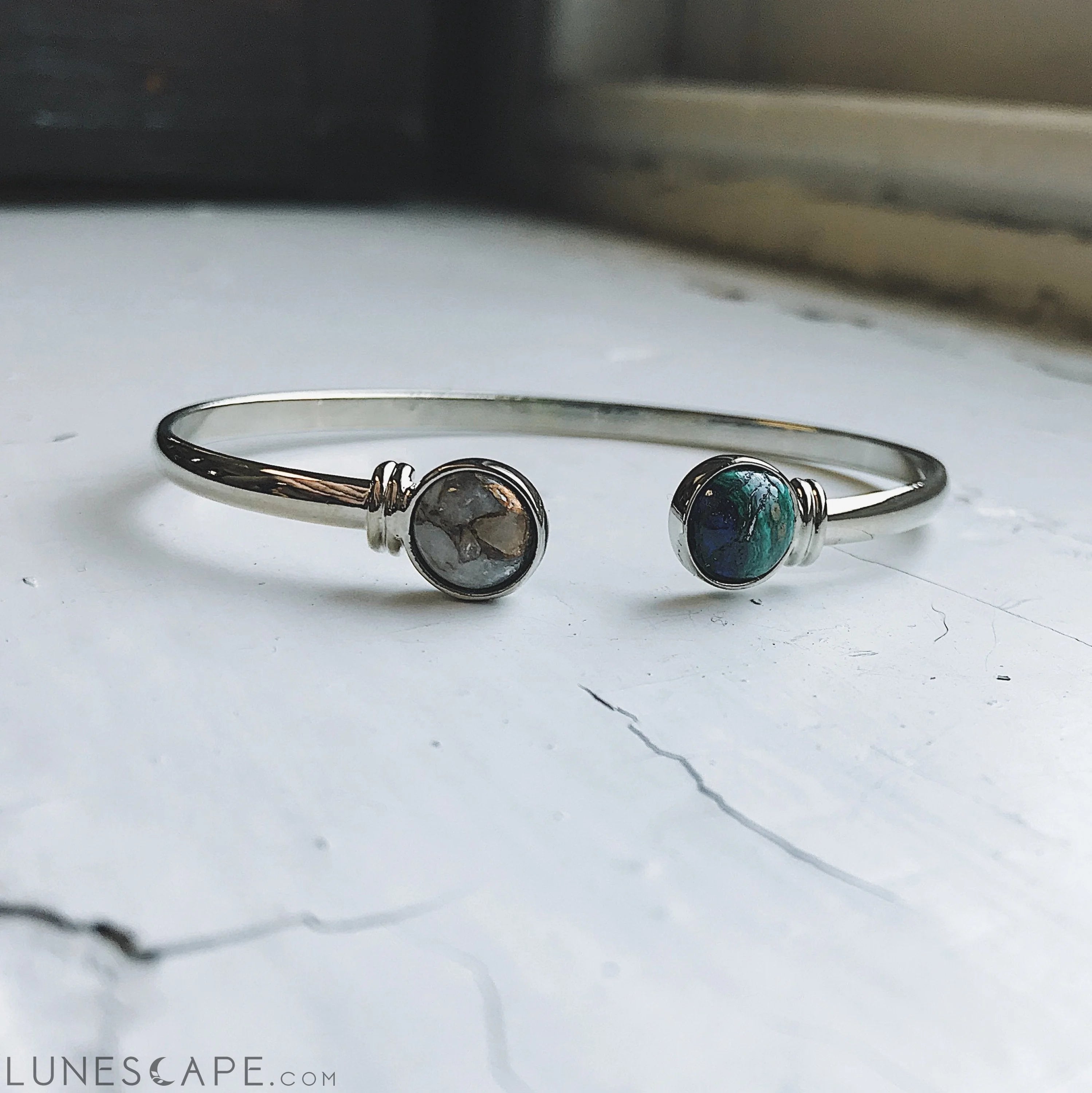 Earth and Moon Cuff Bracelet with Natural Stones LUNESCAPE