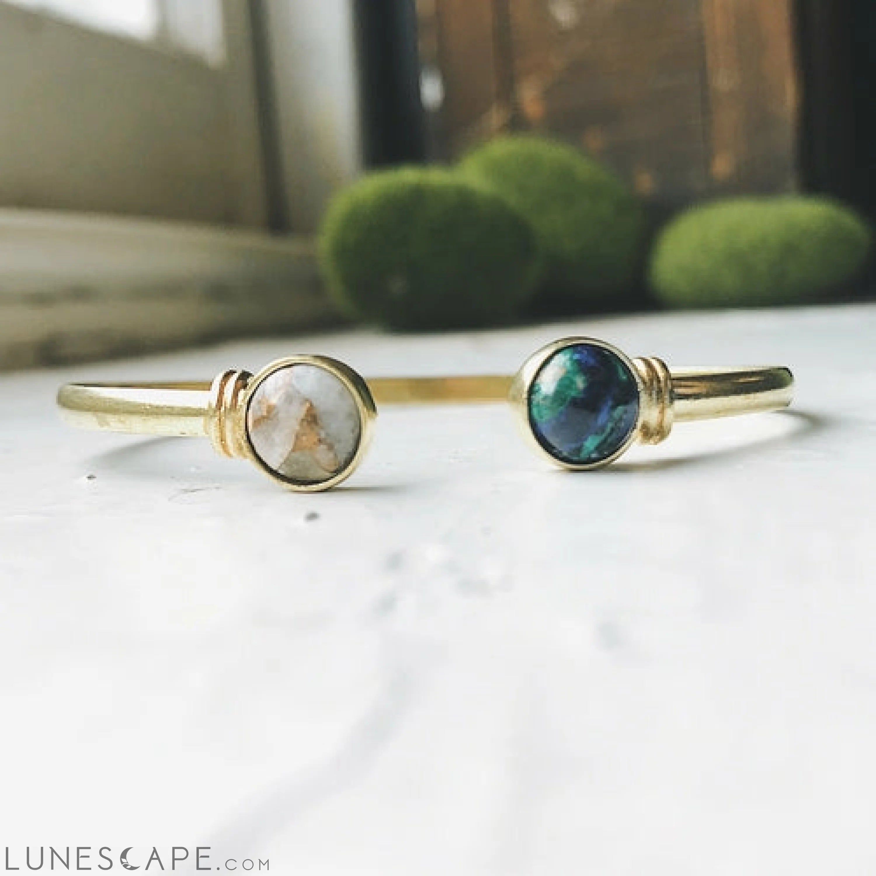 Earth and Moon Cuff Bracelet with Natural Stones LUNESCAPE