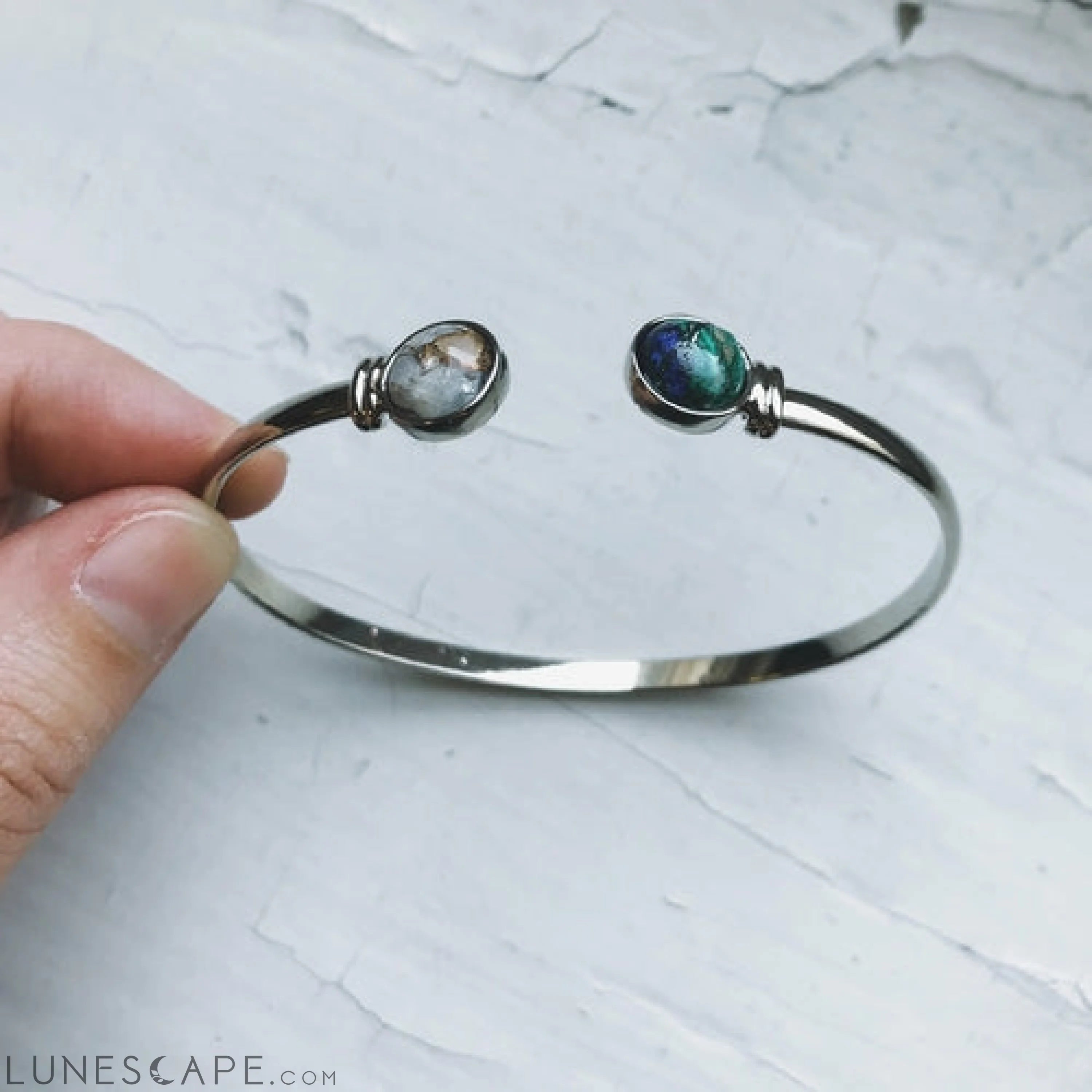 Earth and Moon Cuff Bracelet with Natural Stones LUNESCAPE
