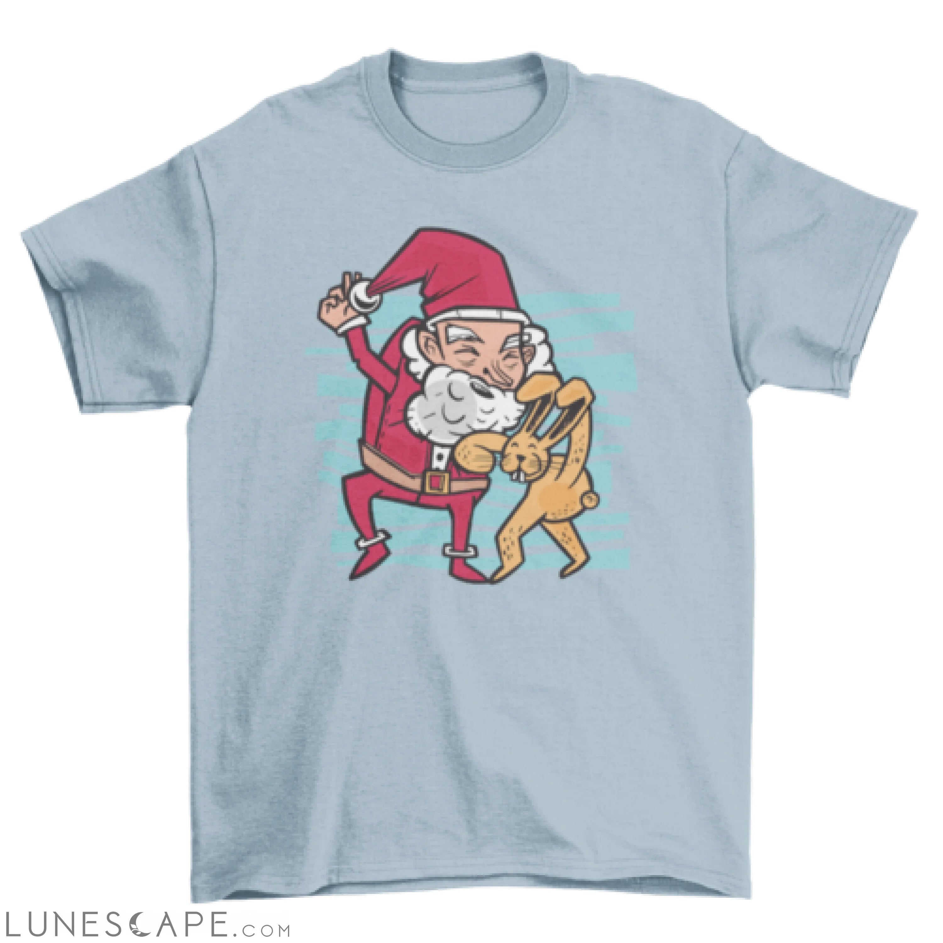Easter bunny kicking santa t-shirt design LUNESCAPE