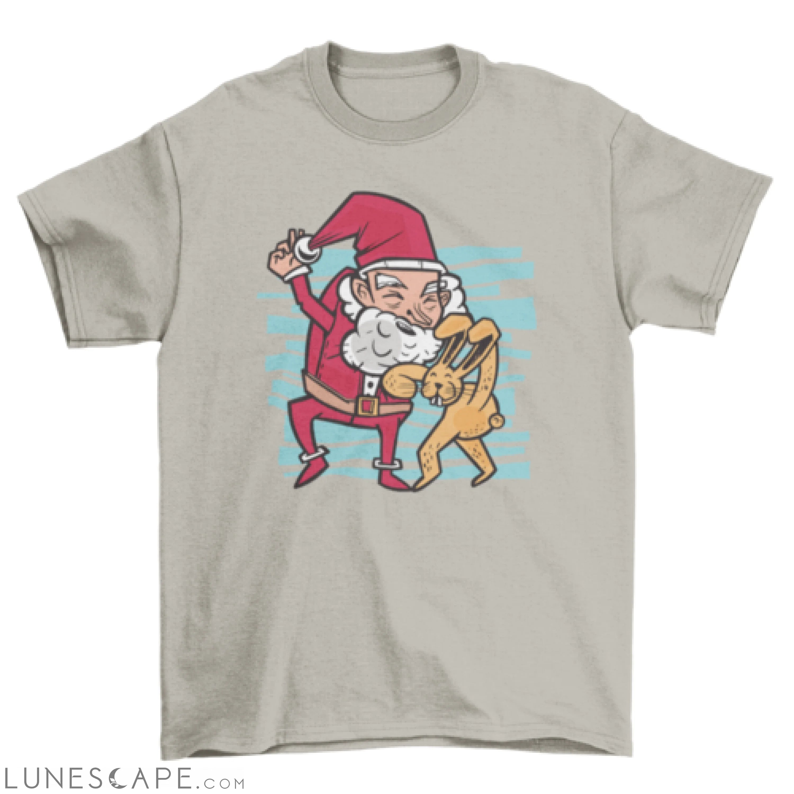 Easter bunny kicking santa t-shirt design LUNESCAPE
