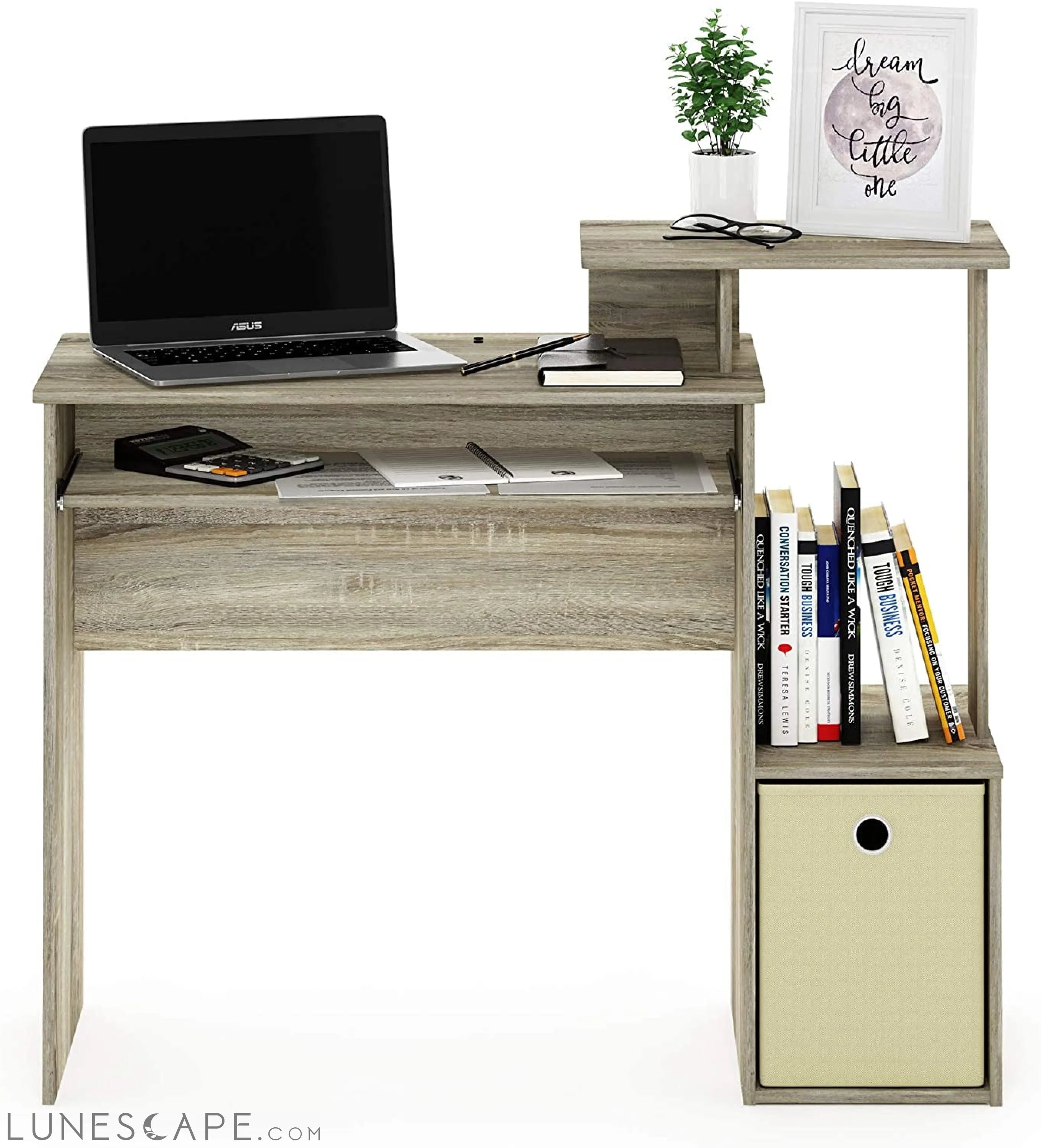 Econ Multipurpose Home Office Computer Writing Desk, Sonoma Oak/Ivory LUNESCAPE