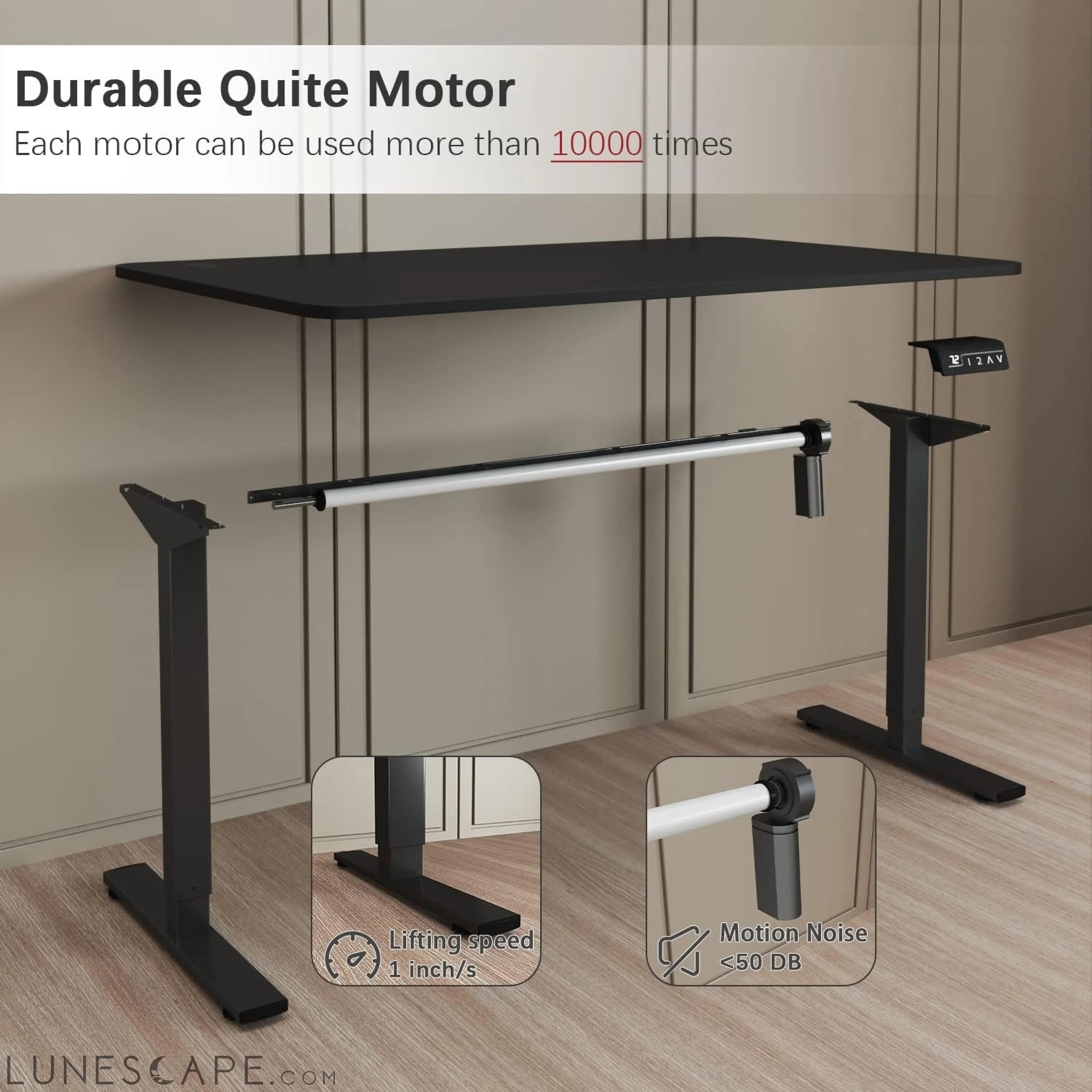 Electric Height Adjustable Standing Desk Large 55 X 24 Inches Sit LUNESCAPE