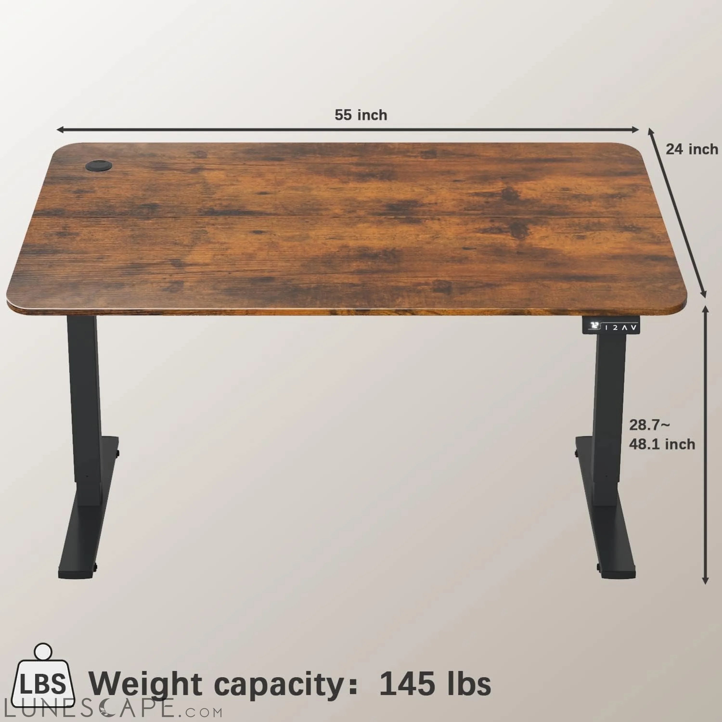 Electric Height Adjustable Standing Desk Large 55 X 24 Inches Sit LUNESCAPE