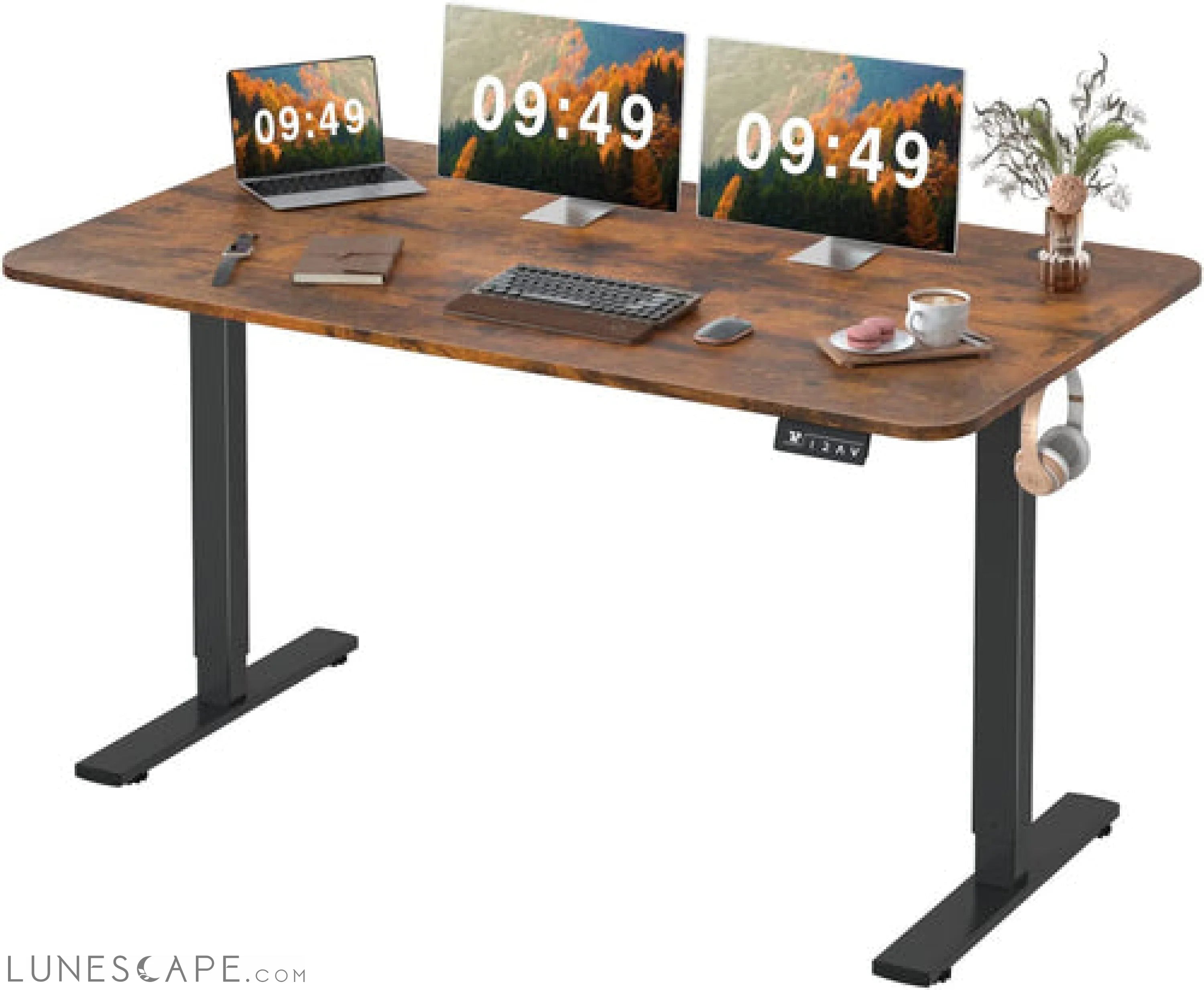 Electric Height Adjustable Standing Desk Large 55 X 24 Inches Sit LUNESCAPE