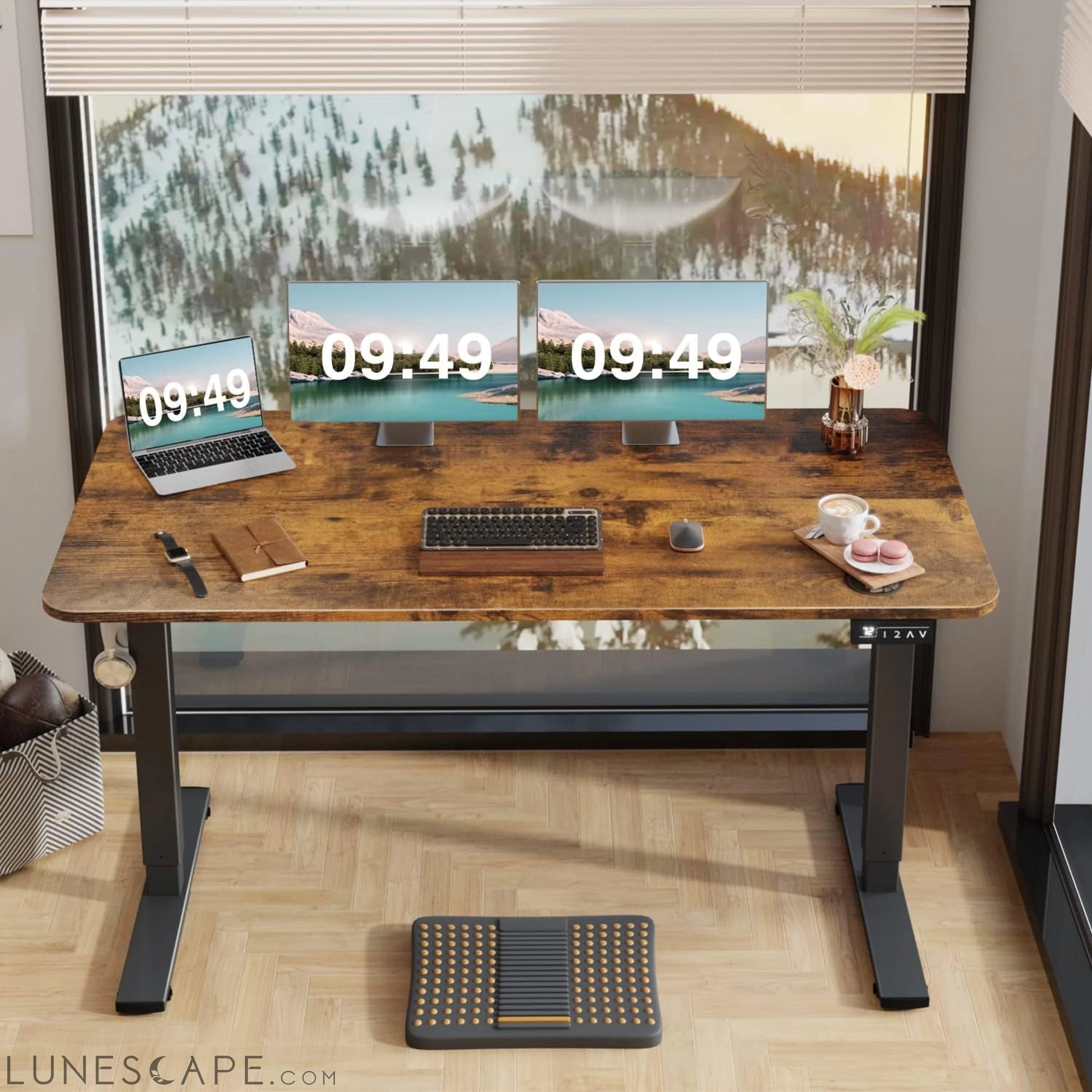 Electric Height Adjustable Standing Desk Large 55 X 24 Inches Sit LUNESCAPE