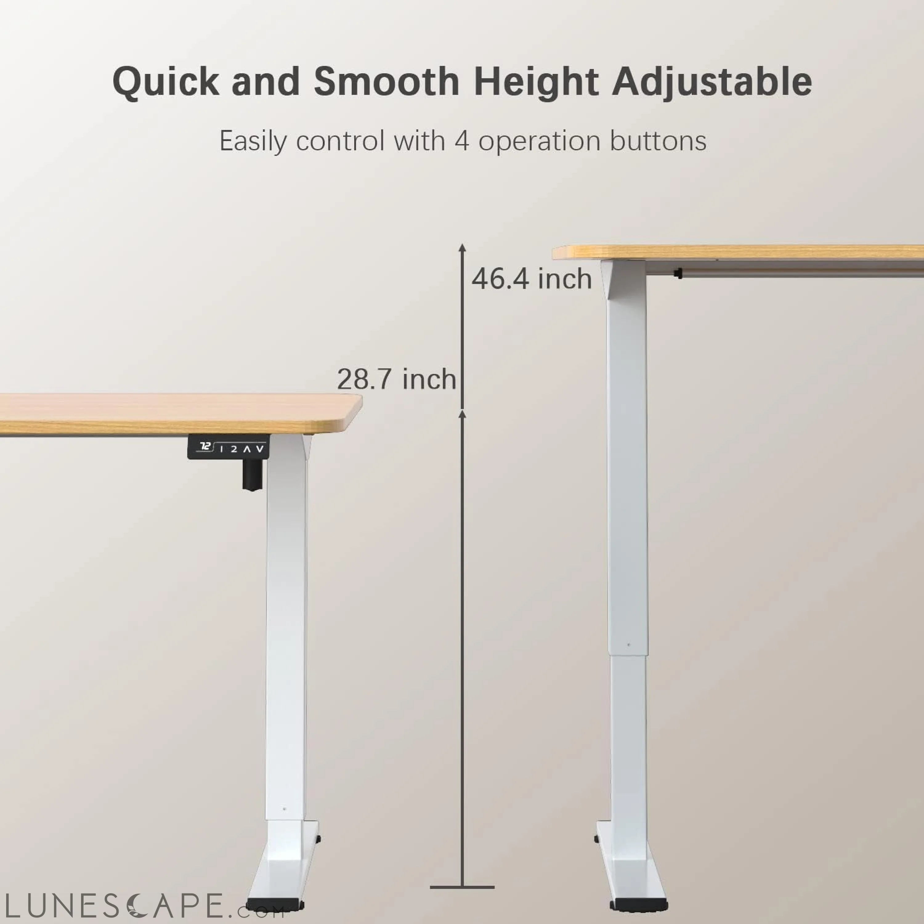 Electric Height Adjustable Standing Desk Large 55 X 24 Inches Sit LUNESCAPE