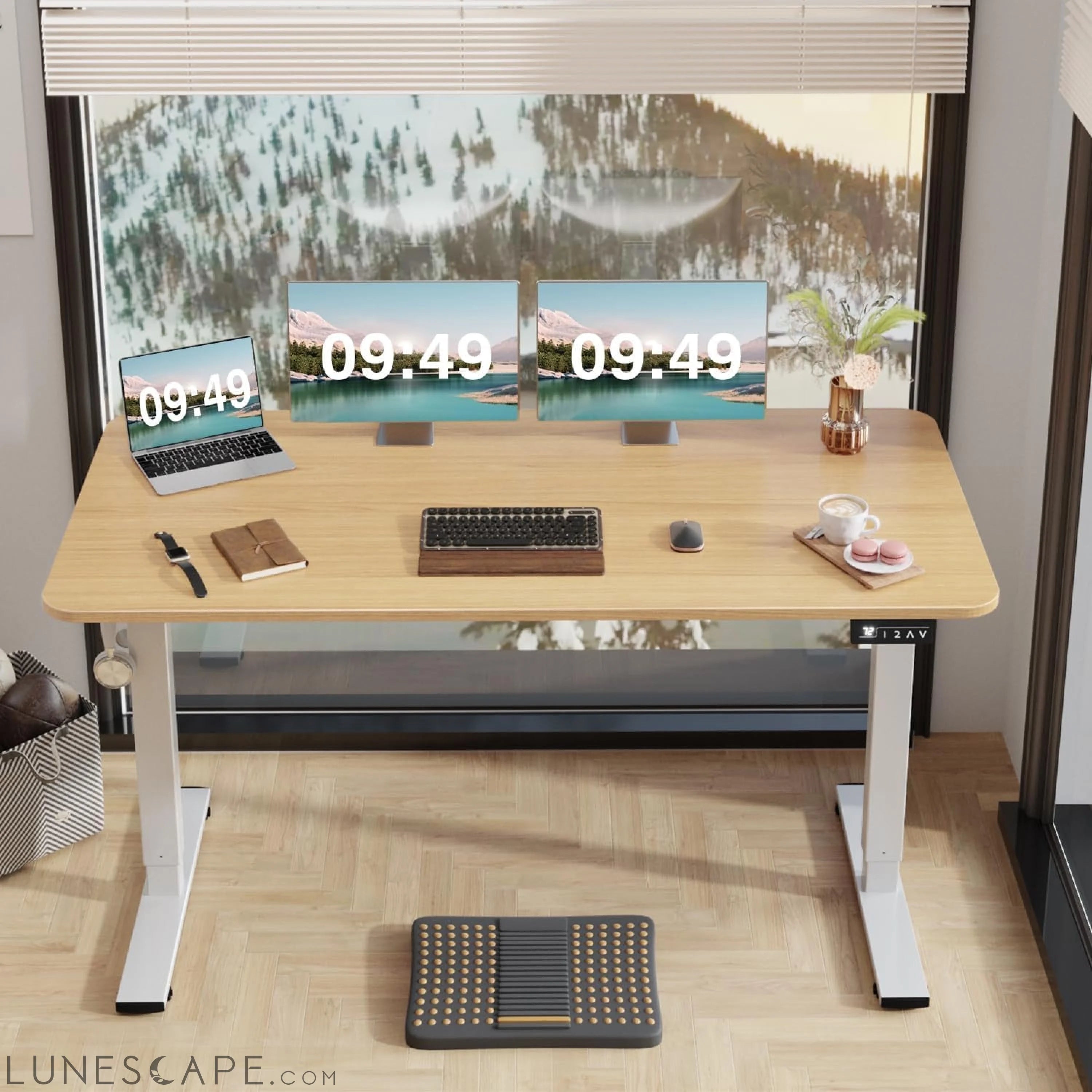 Electric Height Adjustable Standing Desk Large 55 X 24 Inches Sit LUNESCAPE