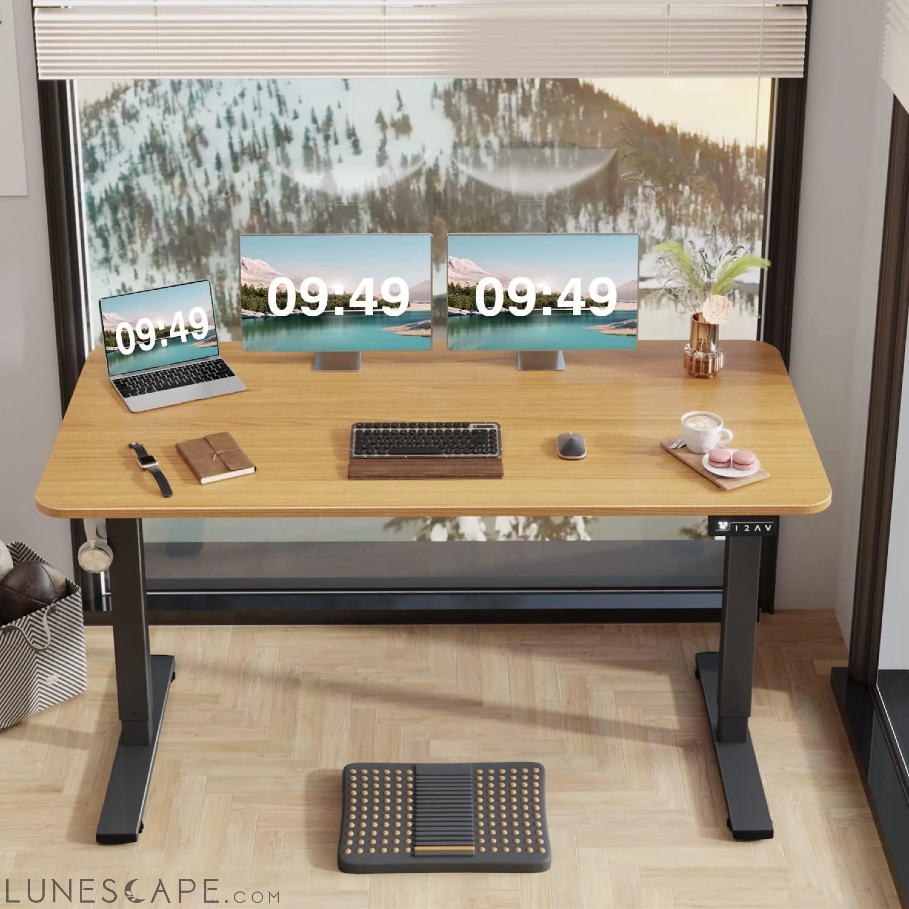 Electric Height Adjustable Standing Desk Large 55 X 24 Inches Sit LUNESCAPE