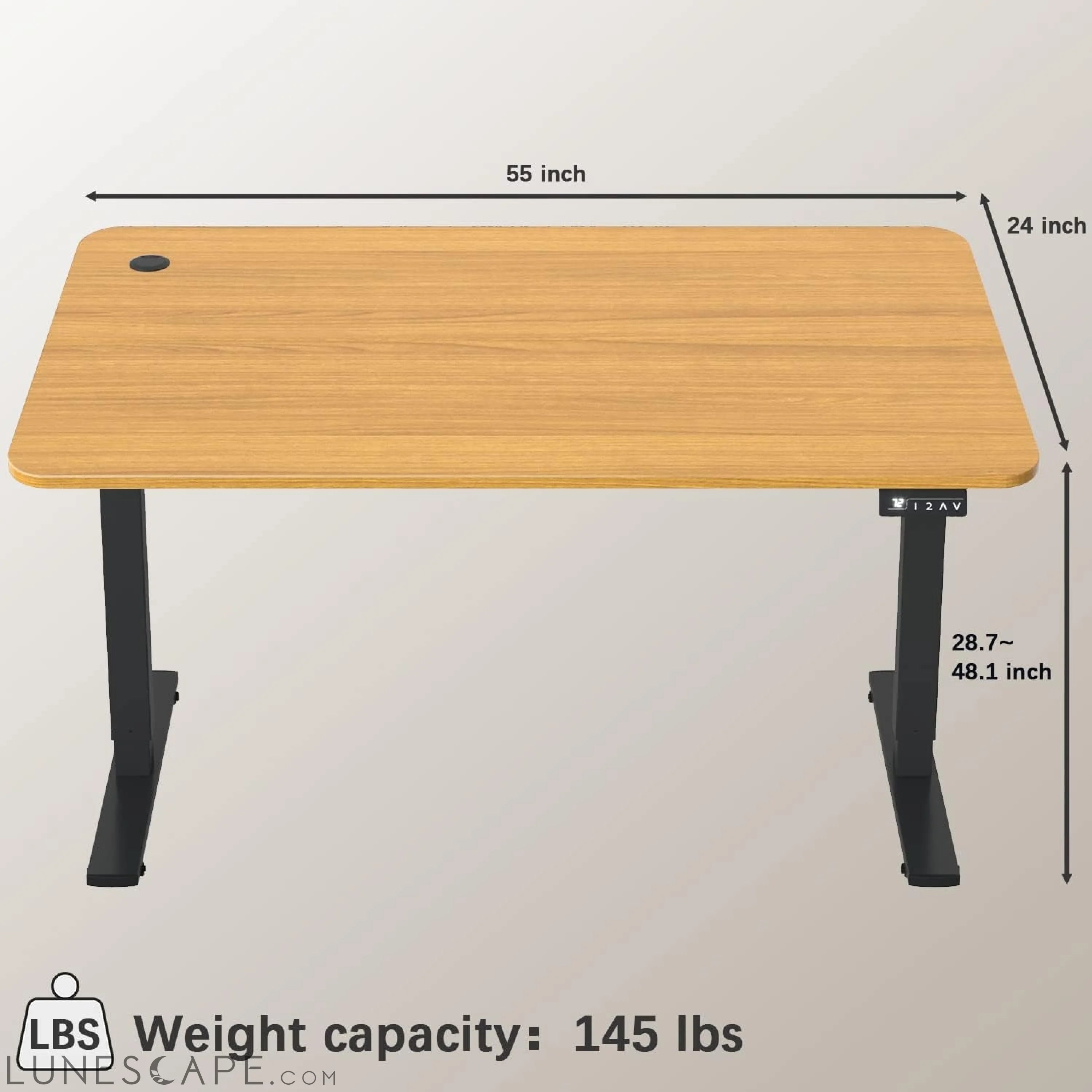 Electric Height Adjustable Standing Desk Large 55 X 24 Inches Sit LUNESCAPE