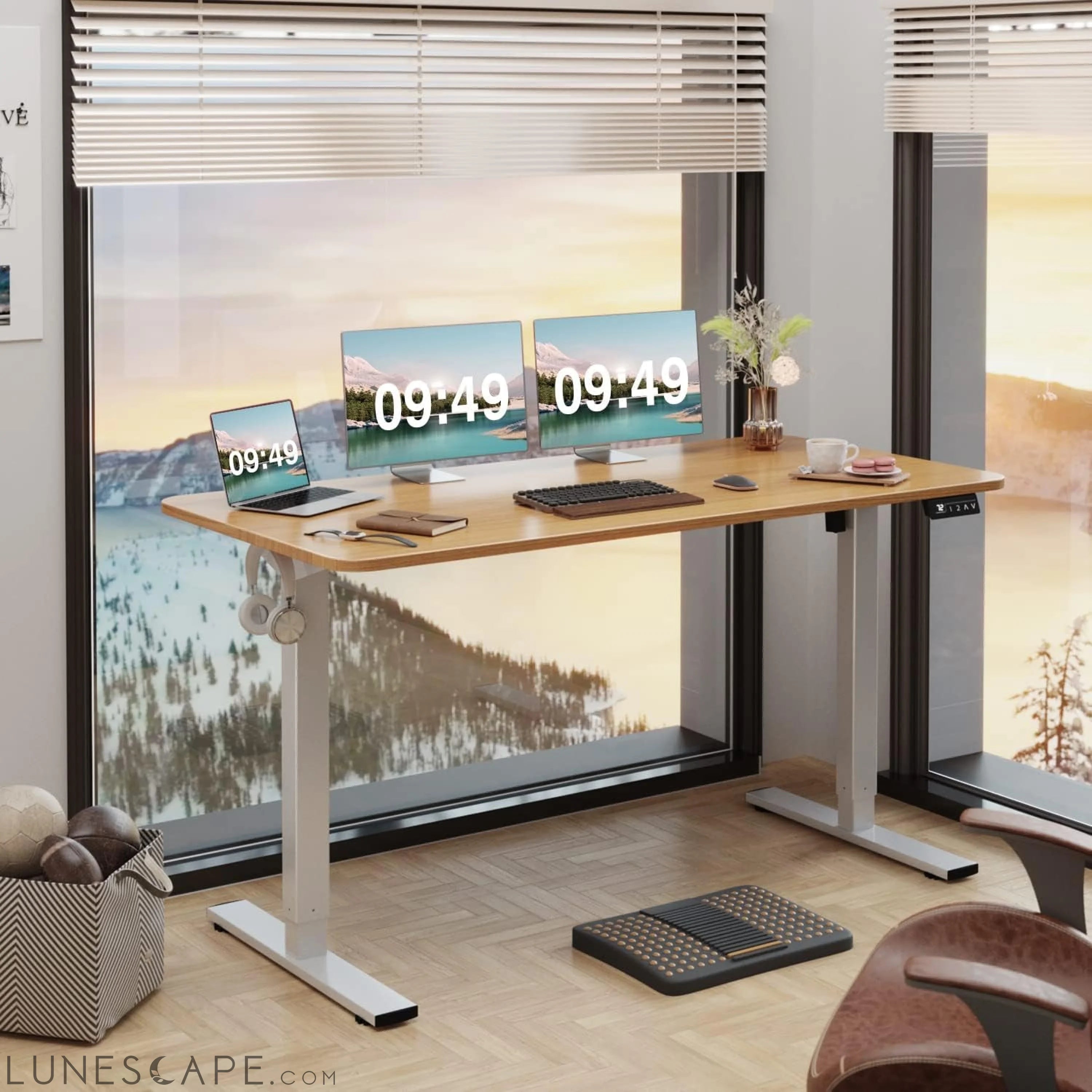 Electric Height Adjustable Standing Desk Large 55 X 24 Inches Sit LUNESCAPE