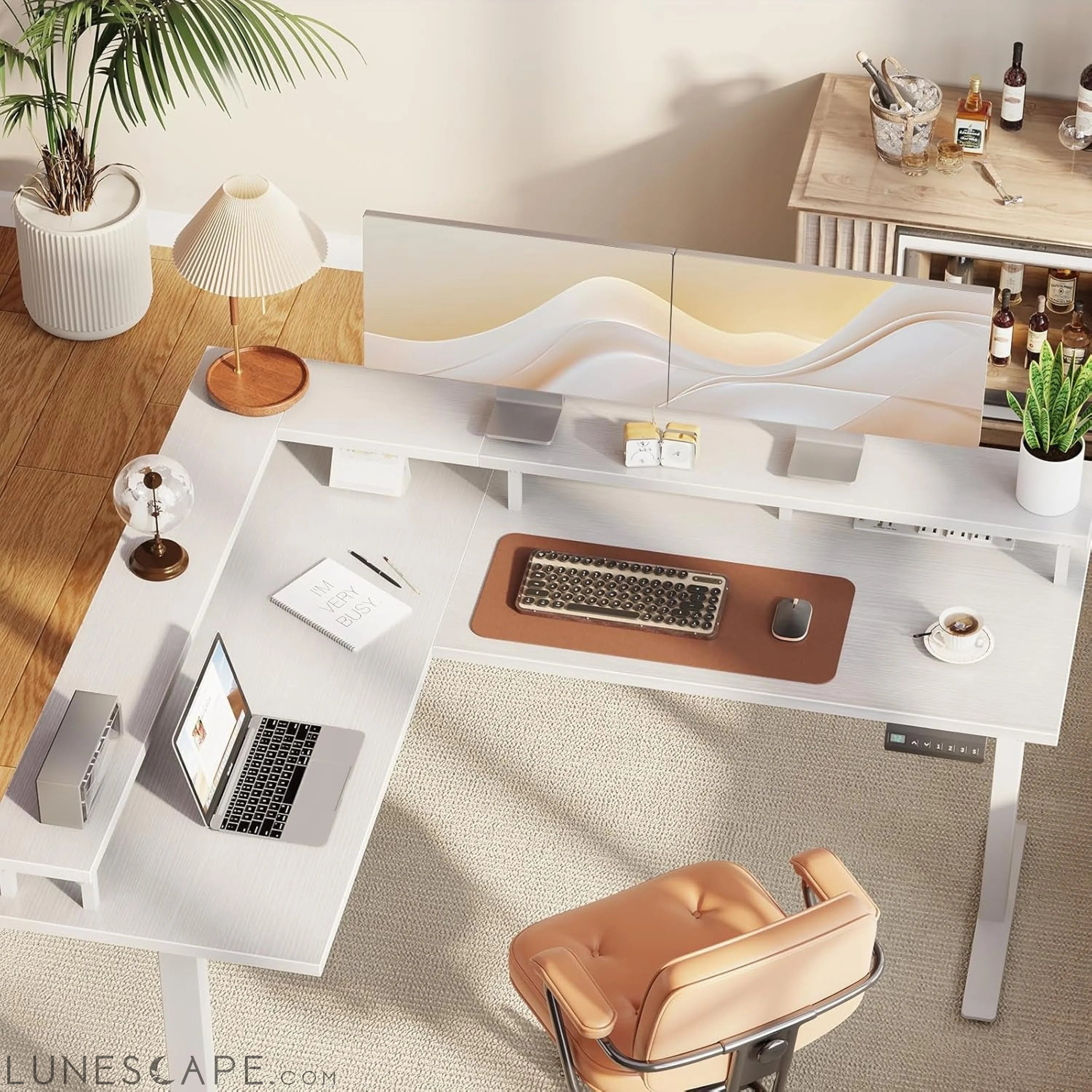 Electric L Shaped Standing Desk, 59 Inch Height Adjustable Stand up LUNESCAPE