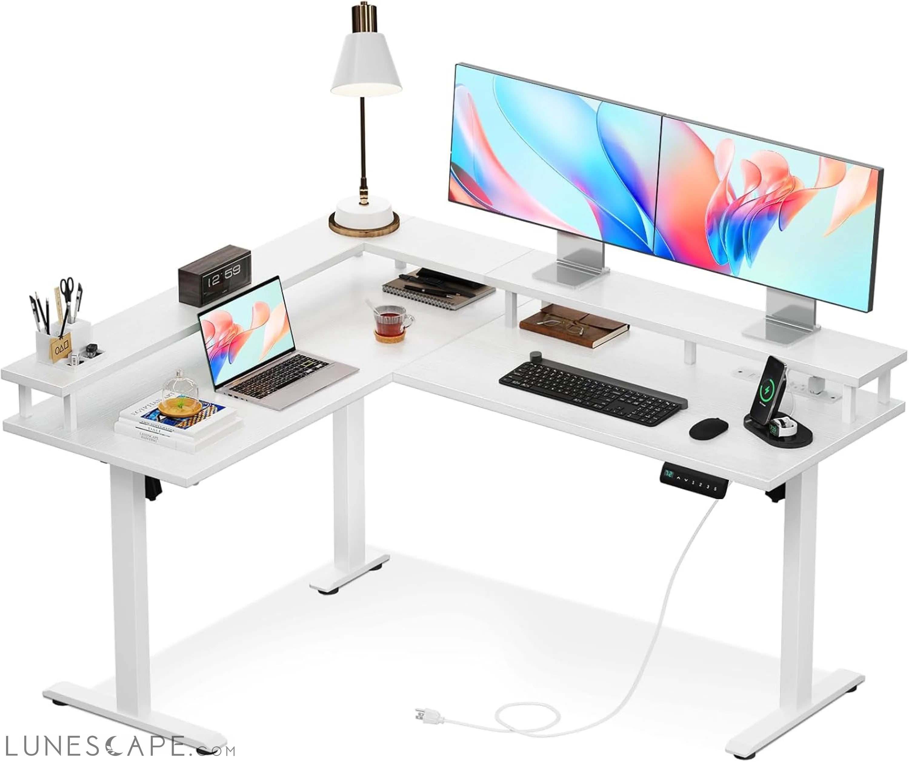 Electric L Shaped Standing Desk, 59 Inch Height Adjustable Stand up LUNESCAPE