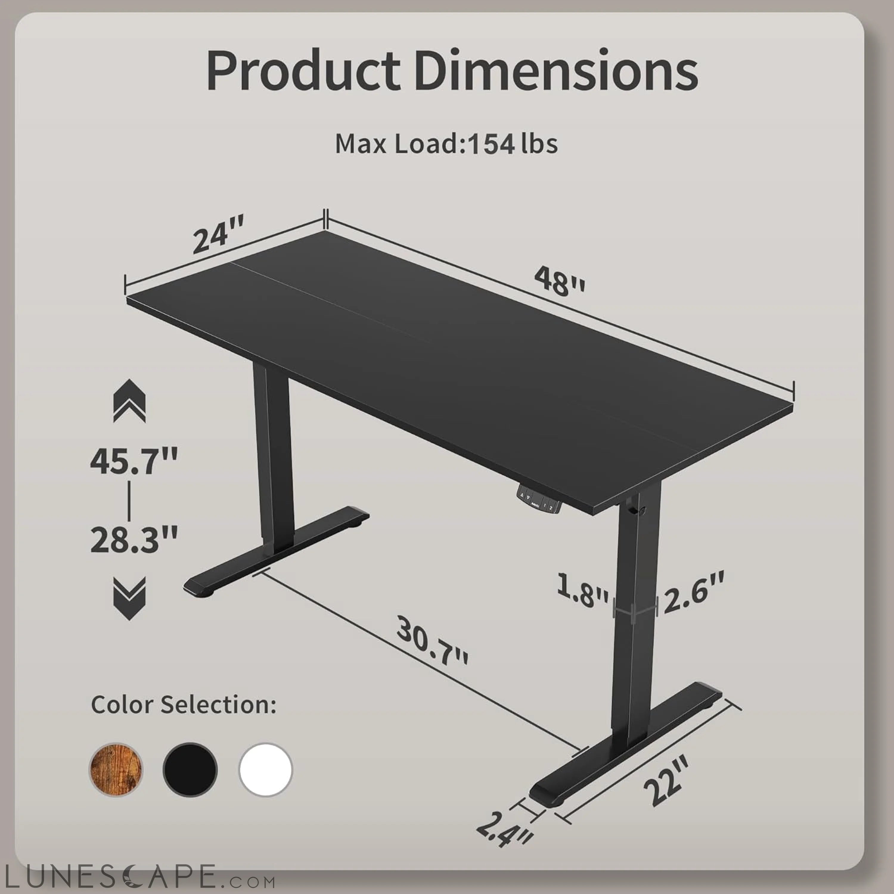 Electric Standing Desk, 48 X 24 Inches Height Adjustable Desk, Sit LUNESCAPE