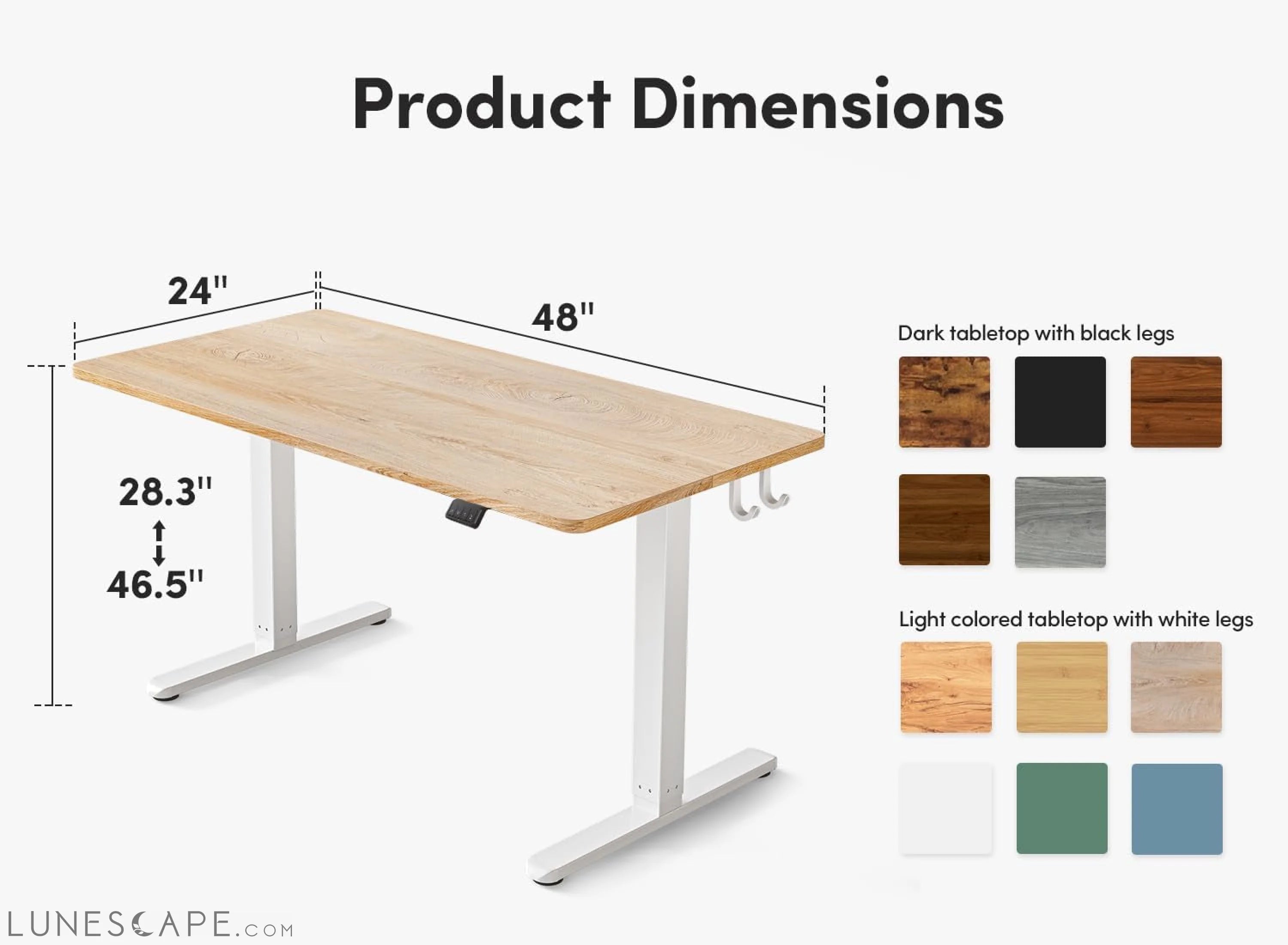Electric Standing Desk, 48 X 24 Inches Height Adjustable Stand up LUNESCAPE