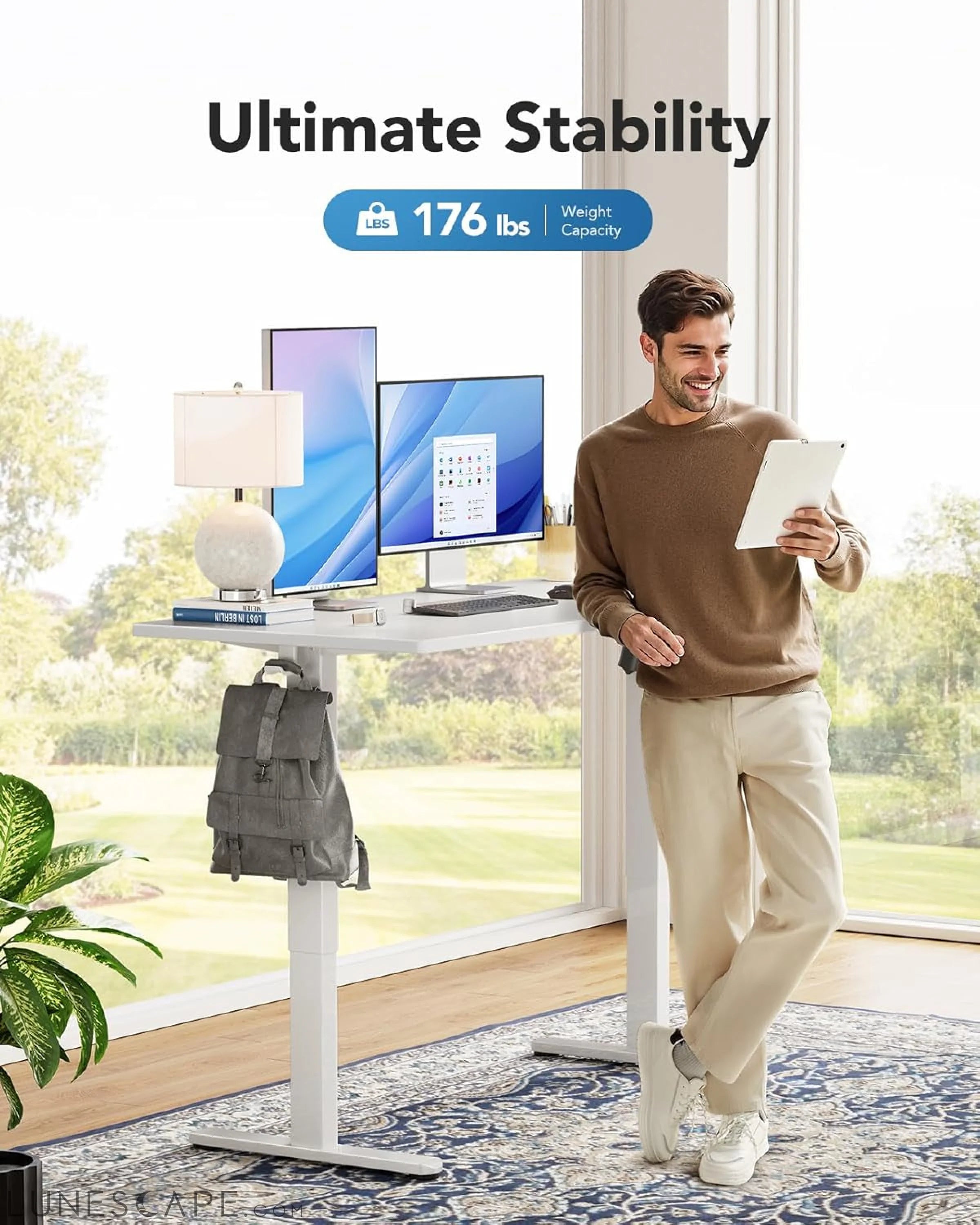 Electric Standing Desk, 48" X 24" Whole Piece Desktop, Adjustable LUNESCAPE