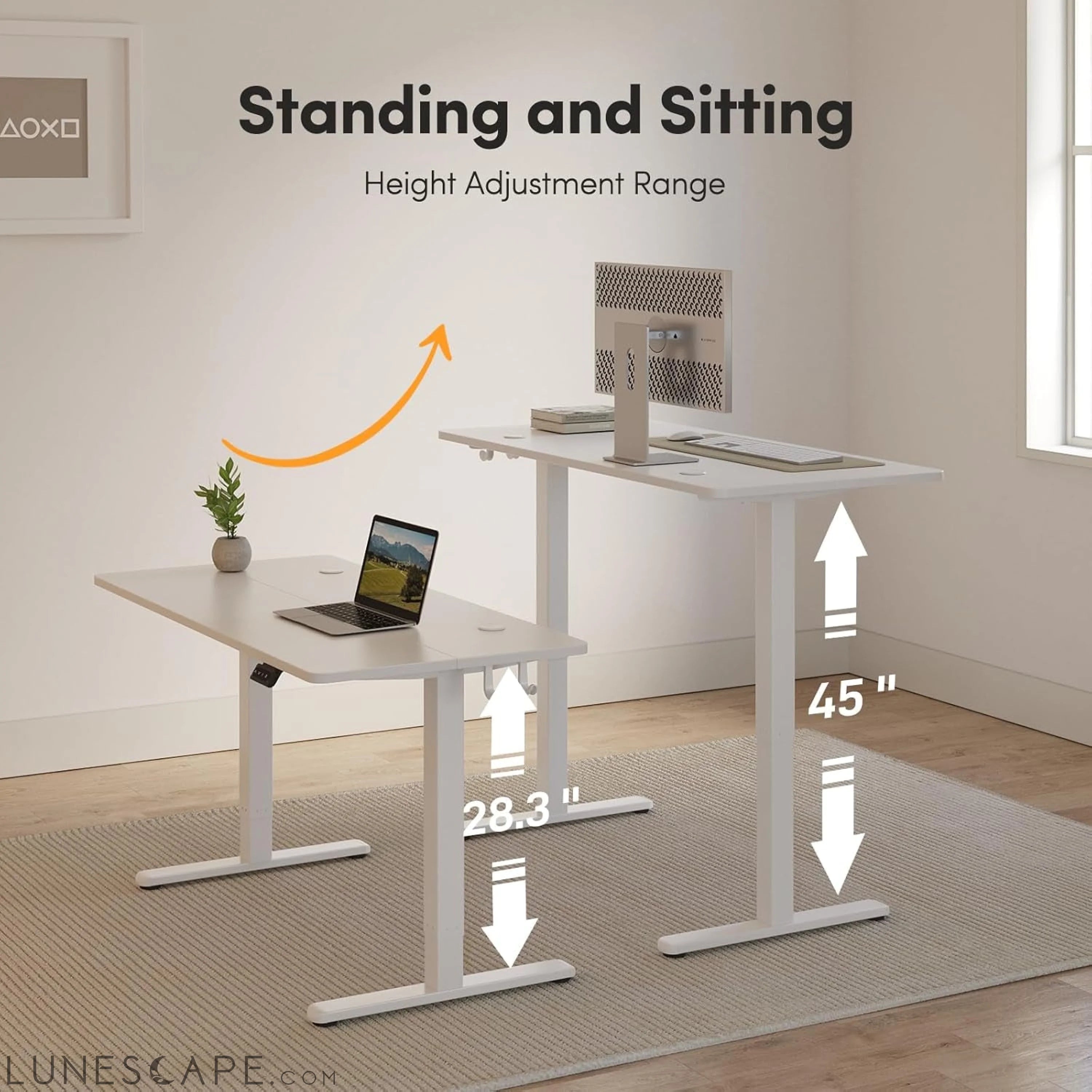 Electric Standing Desk Adjustable Height, 48 X 24 Inch Sit and Stand LUNESCAPE