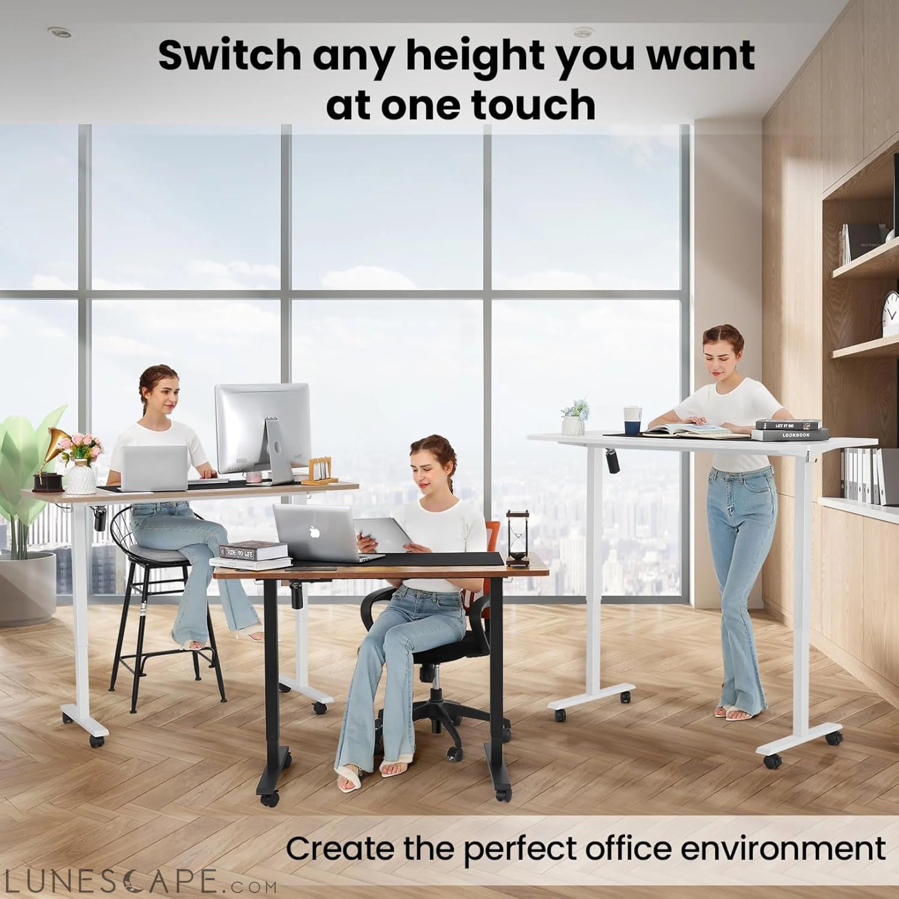 Electric Standing Desk Adjustable Height, 55 X 24 Inch Sit Stand up LUNESCAPE