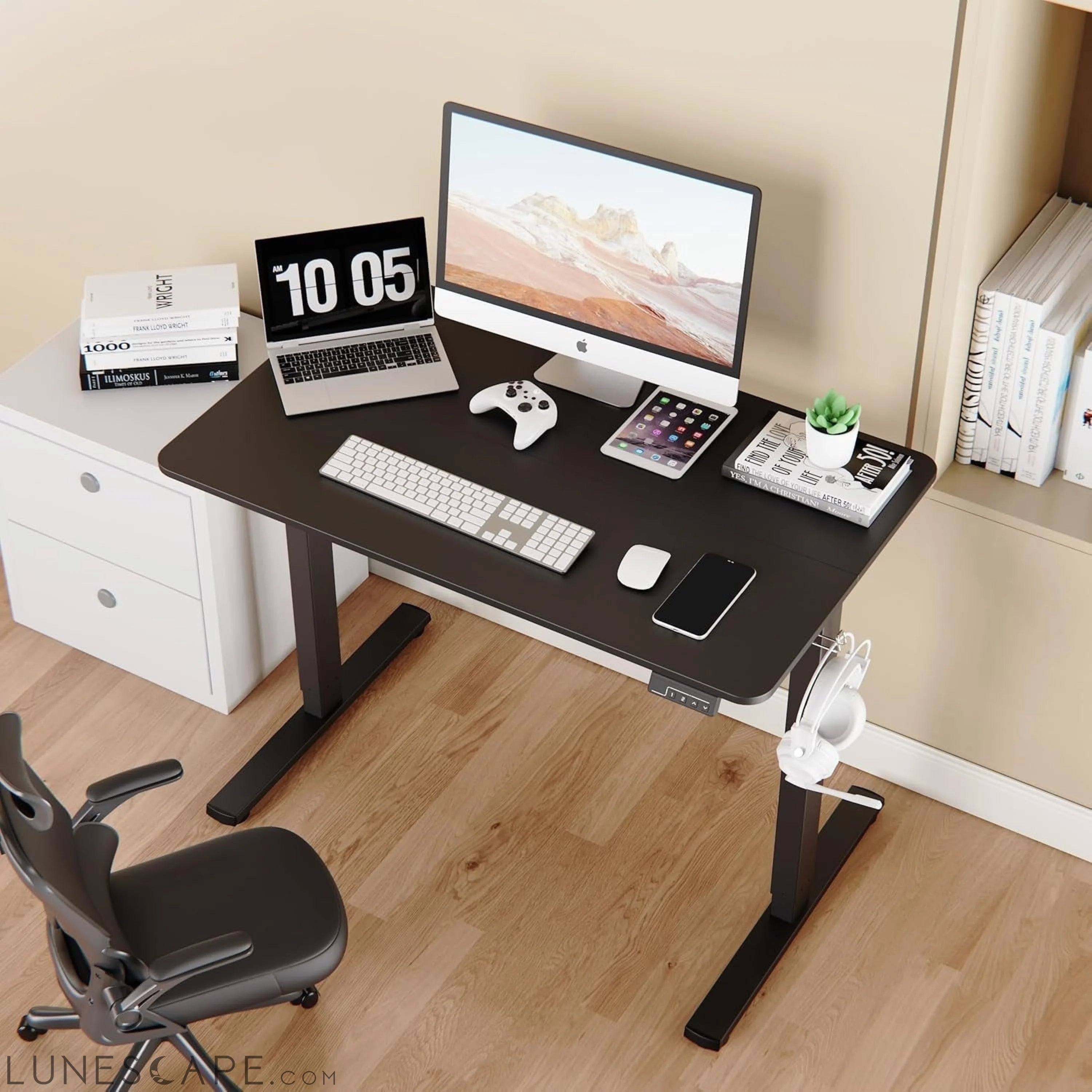 Electric Standing Desk Adjustable Height, Stand up Home Office Desk, LUNESCAPE