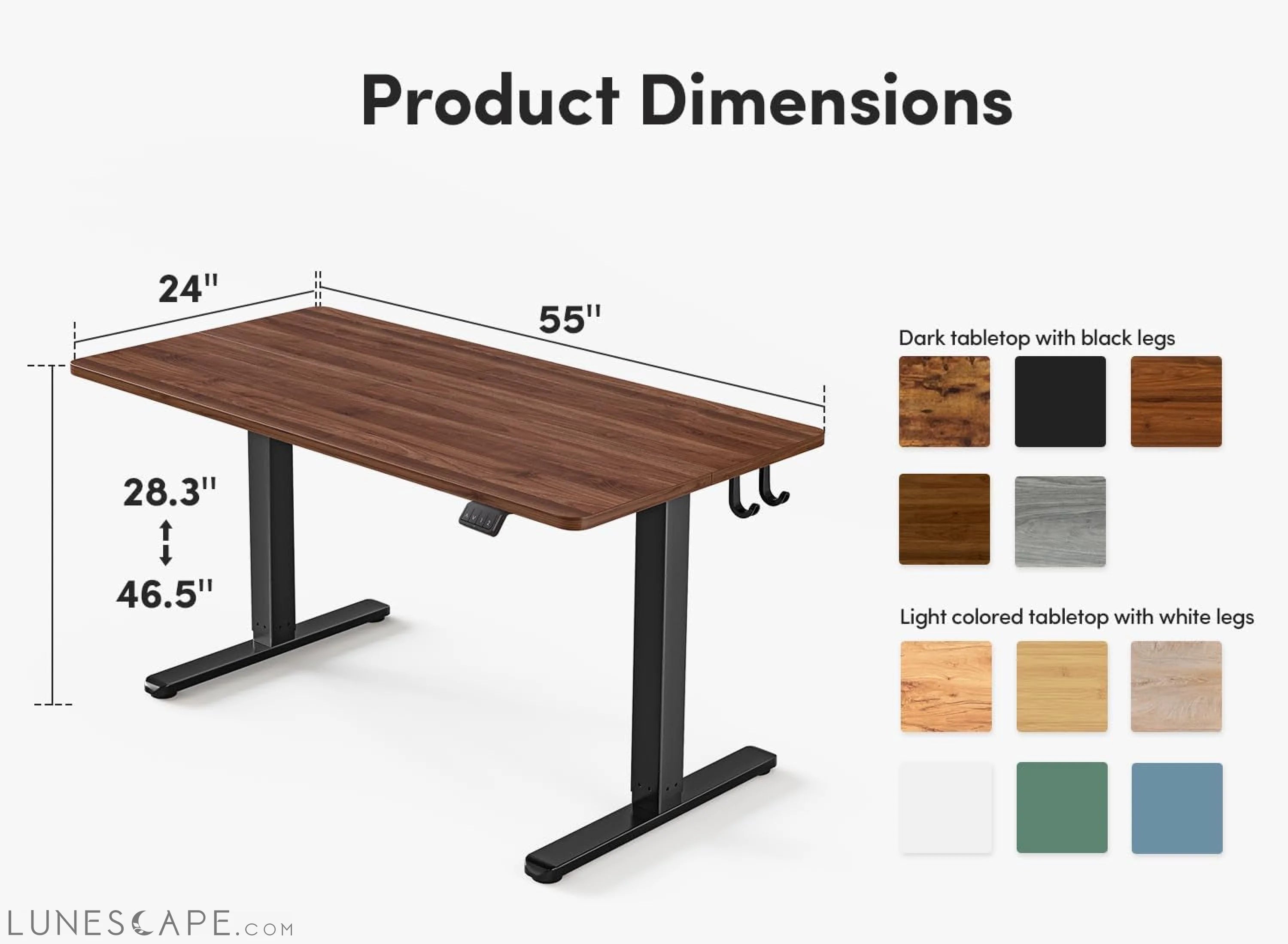 Electric Standing Desk, Height Adjustable Stand up Desk, 55 X 24 LUNESCAPE
