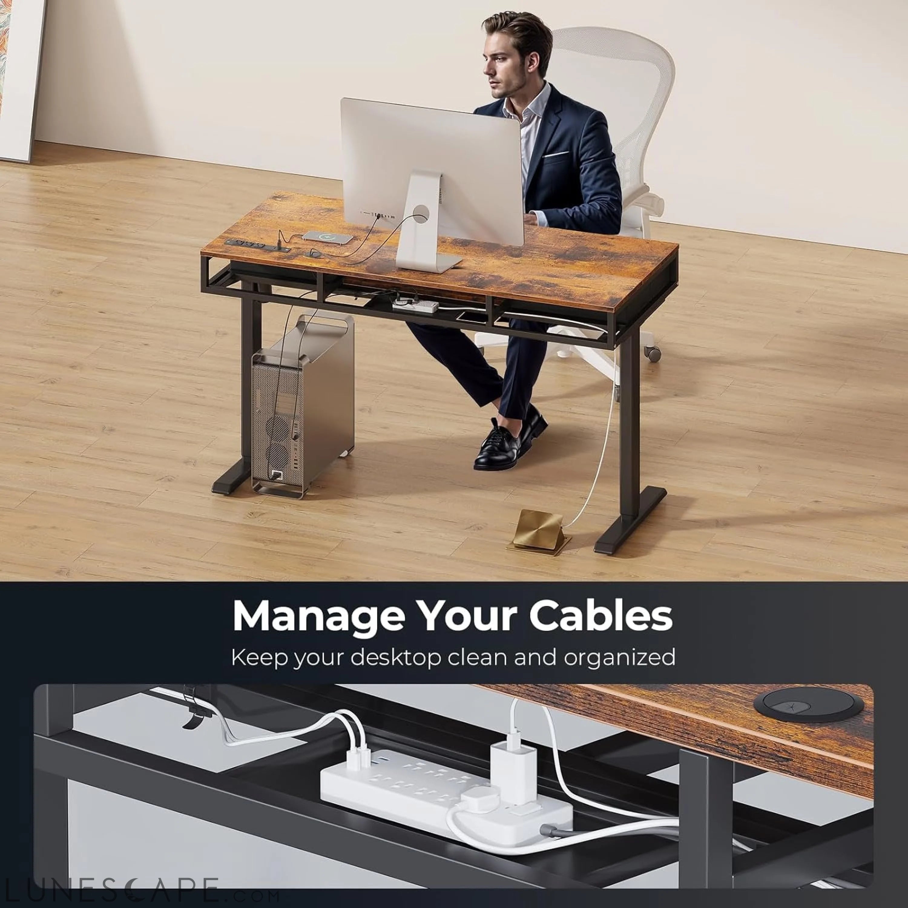 Electric Standing Desk with Drawers & Keyboard Tray, 55 Inch Height LUNESCAPE