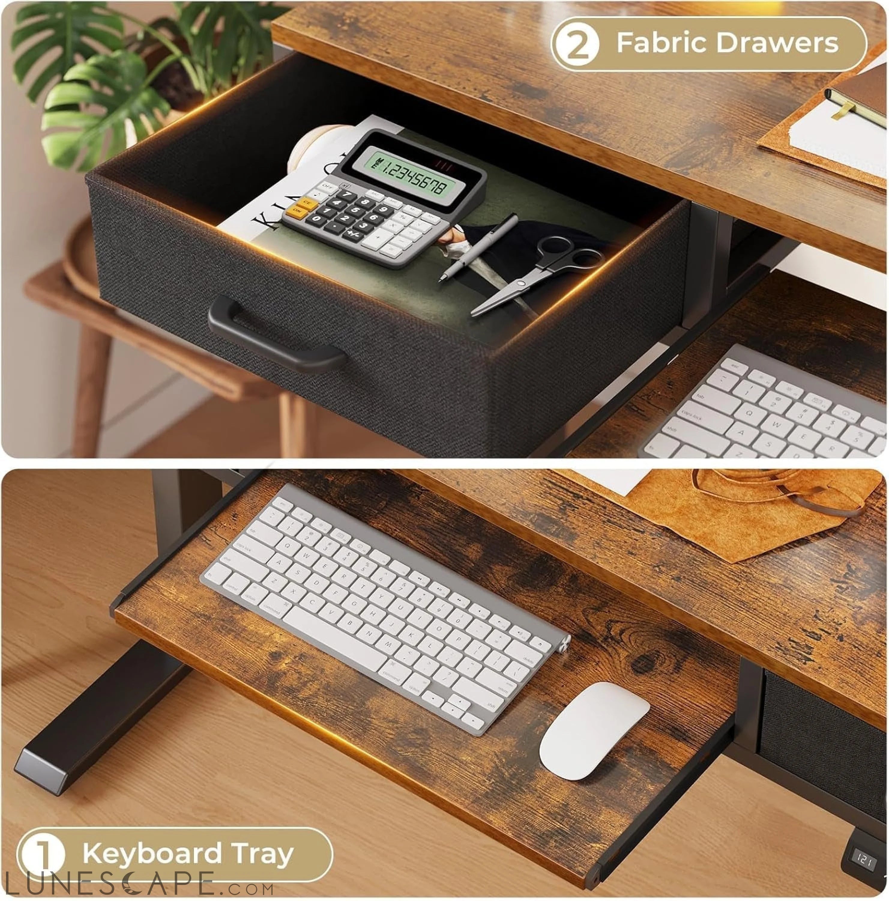 Electric Standing Desk with Drawers & Keyboard Tray, 55 Inch Height LUNESCAPE