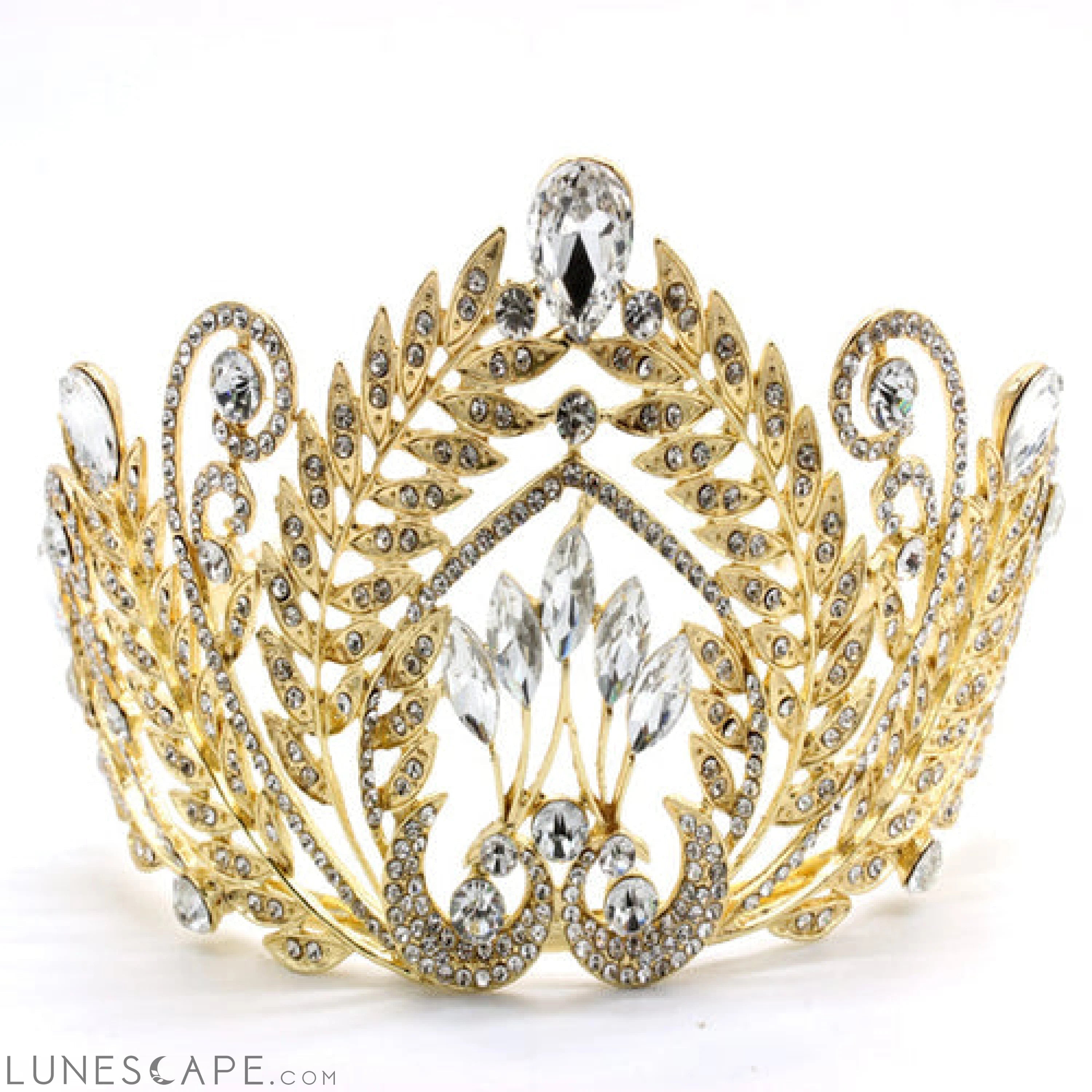 Elegant Crystal Leaf Motif Crown Tiara LUNESCAPE