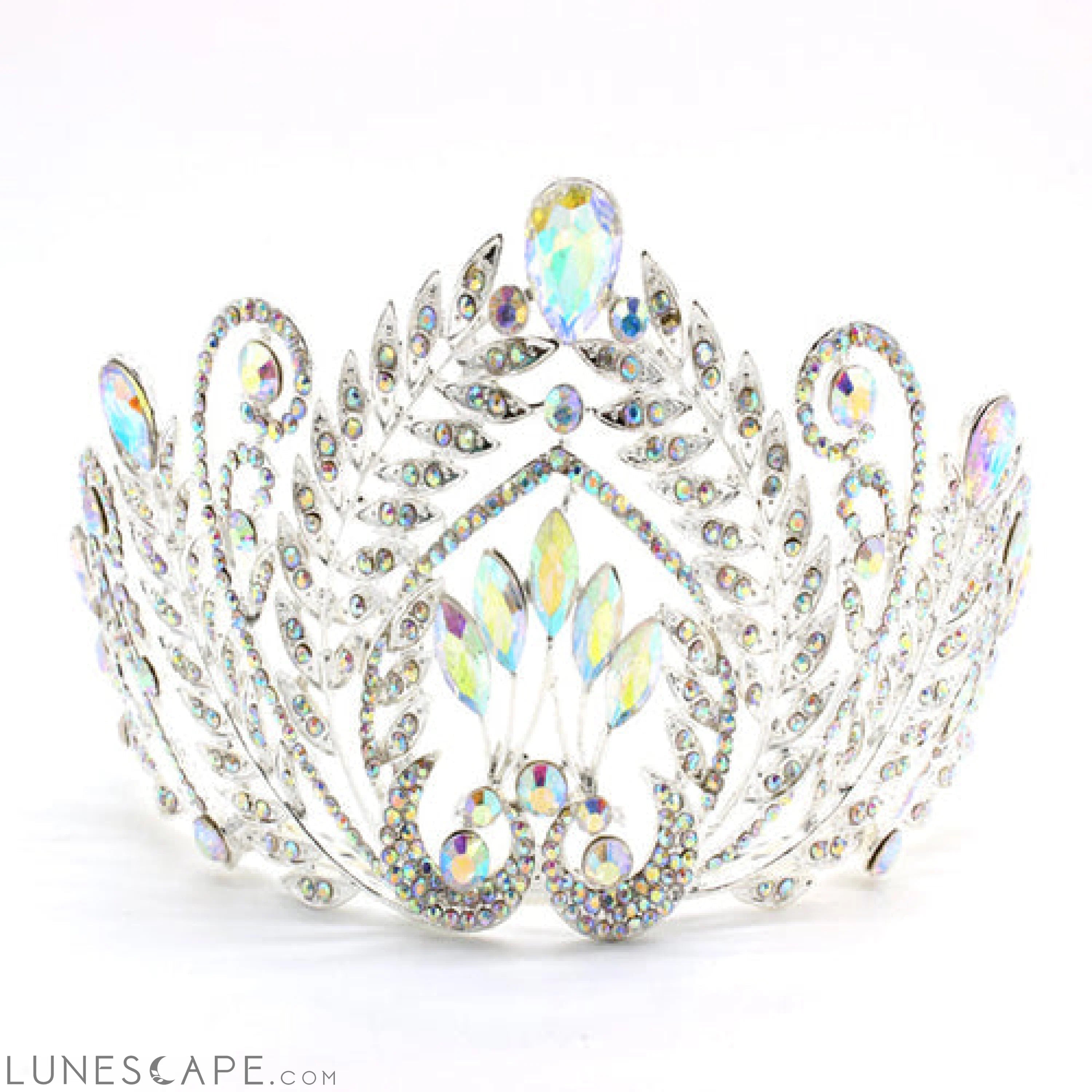 Elegant Crystal Leaf Motif Crown Tiara LUNESCAPE