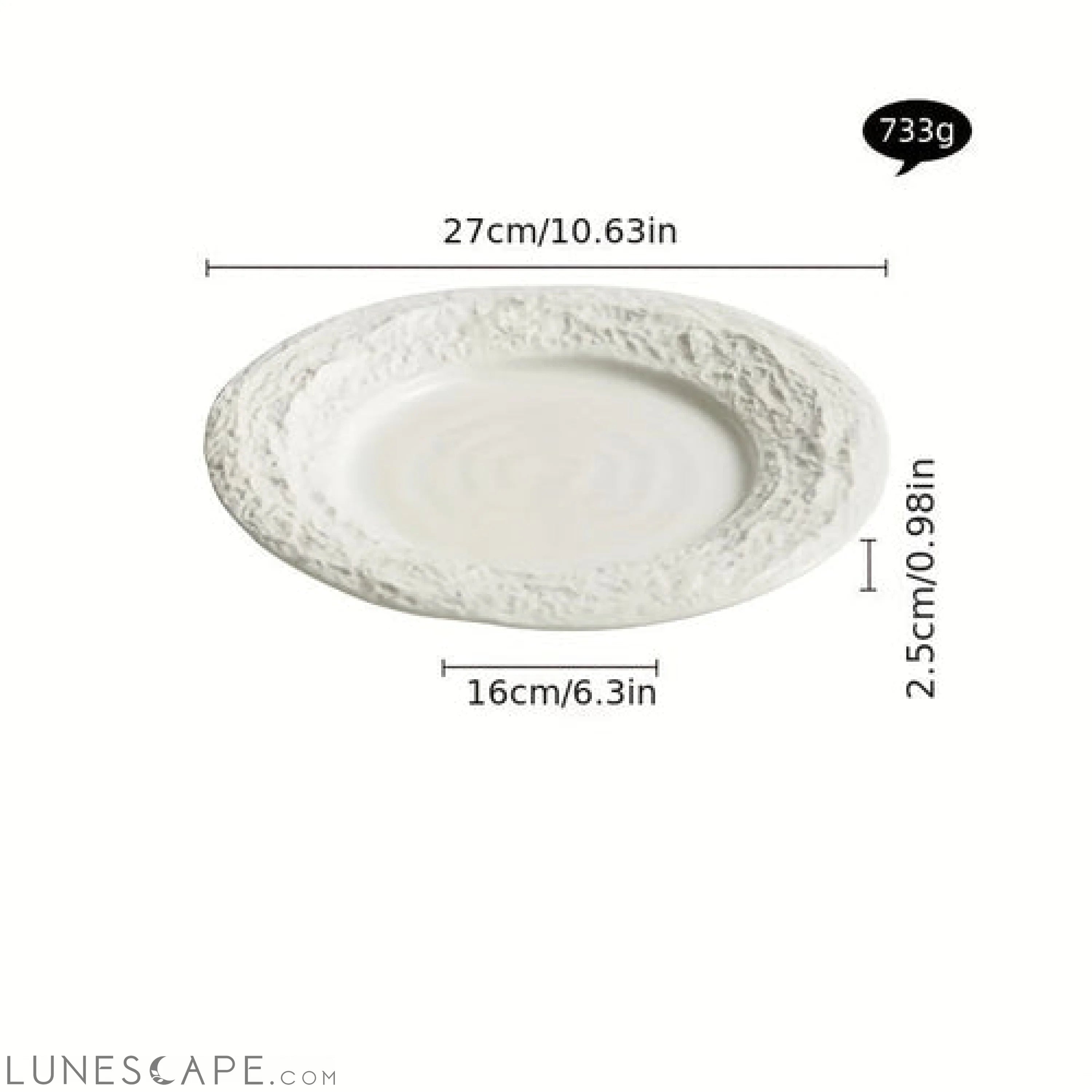 Elegant European Ceramic Dinner Plate with Relief Pattern LUNESCAPE