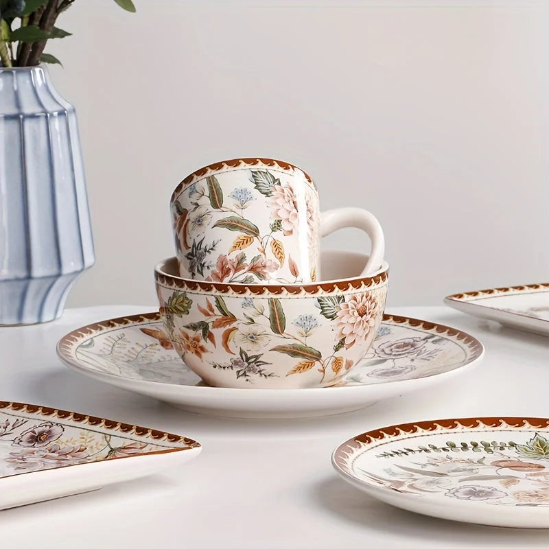 Elegant French Vintage Floral Ceramic Dinner Plate LUNESCAPE