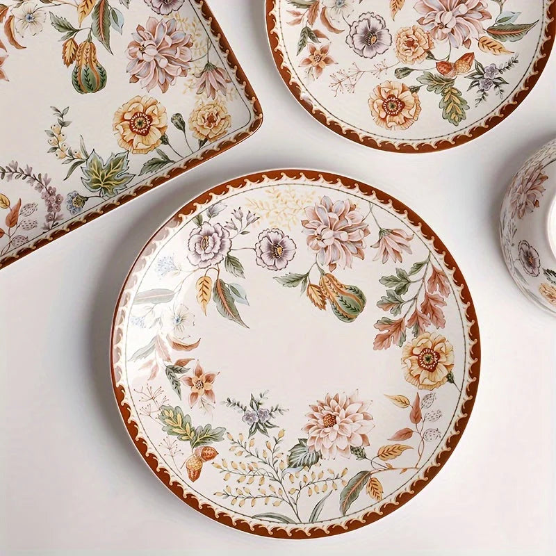 Elegant French Vintage Floral Ceramic Dinner Plate LUNESCAPE