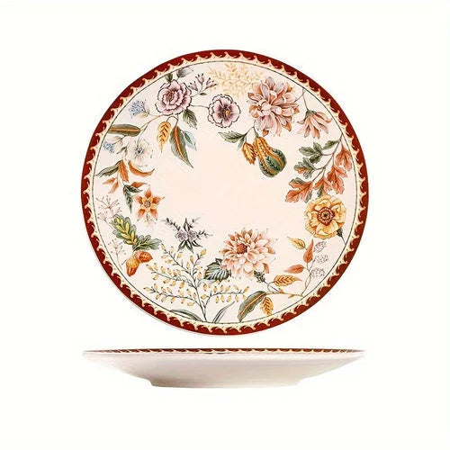 Elegant French Vintage Floral Ceramic Dinner Plate LUNESCAPE