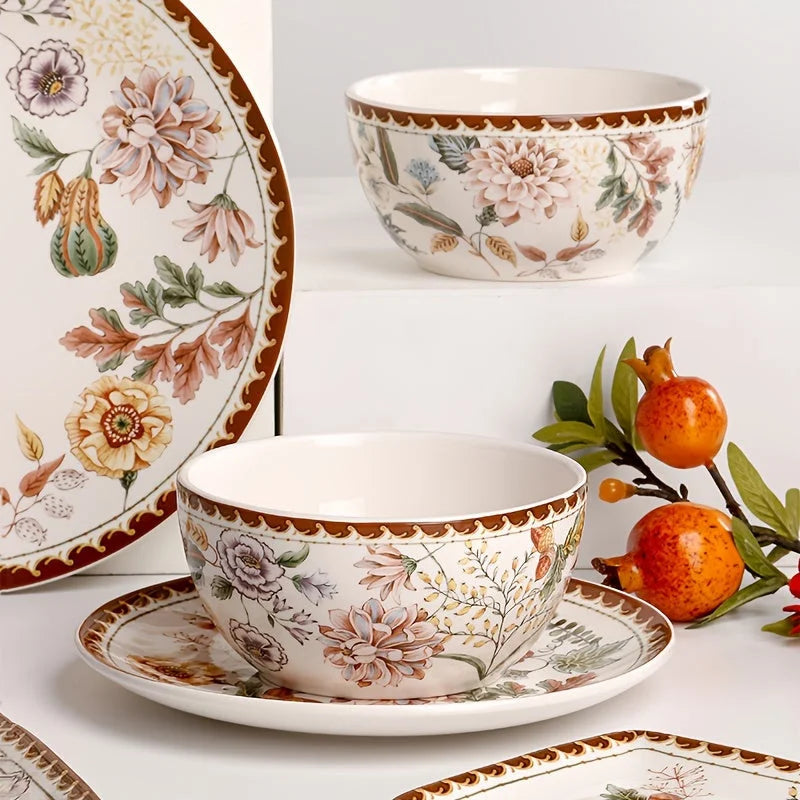 Elegant French Vintage Floral Ceramic Dinner Plate LUNESCAPE