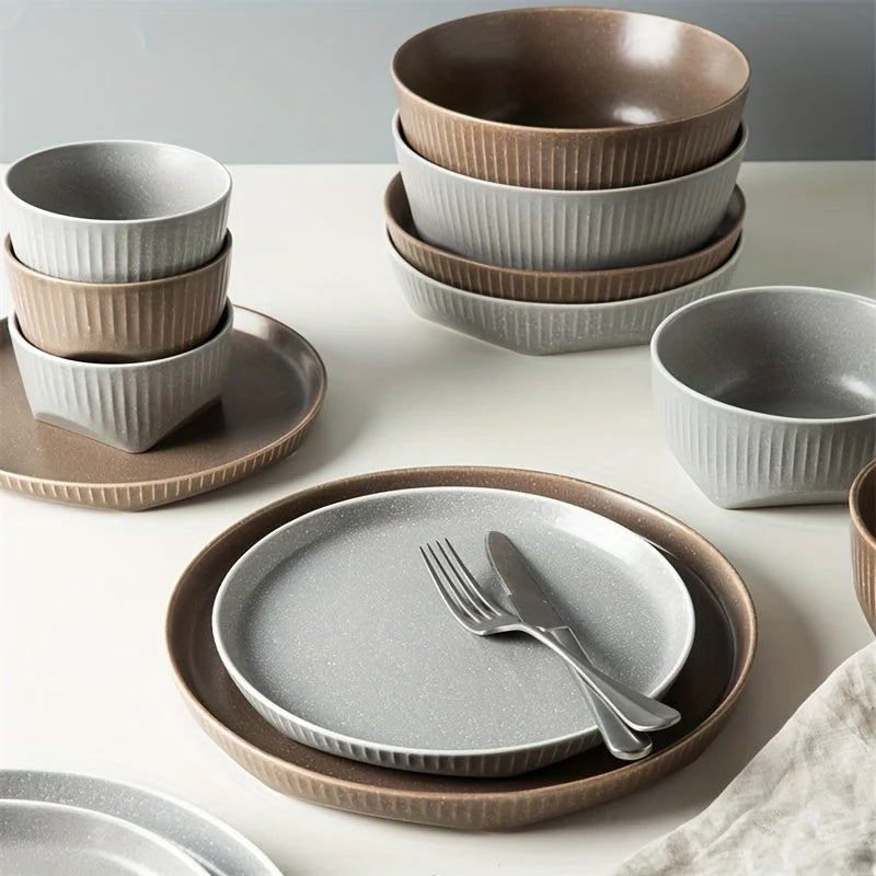 Elegant Mist Gray Porcelain Dinner Plate Dishwasher Microwave Safe LUNESCAPE