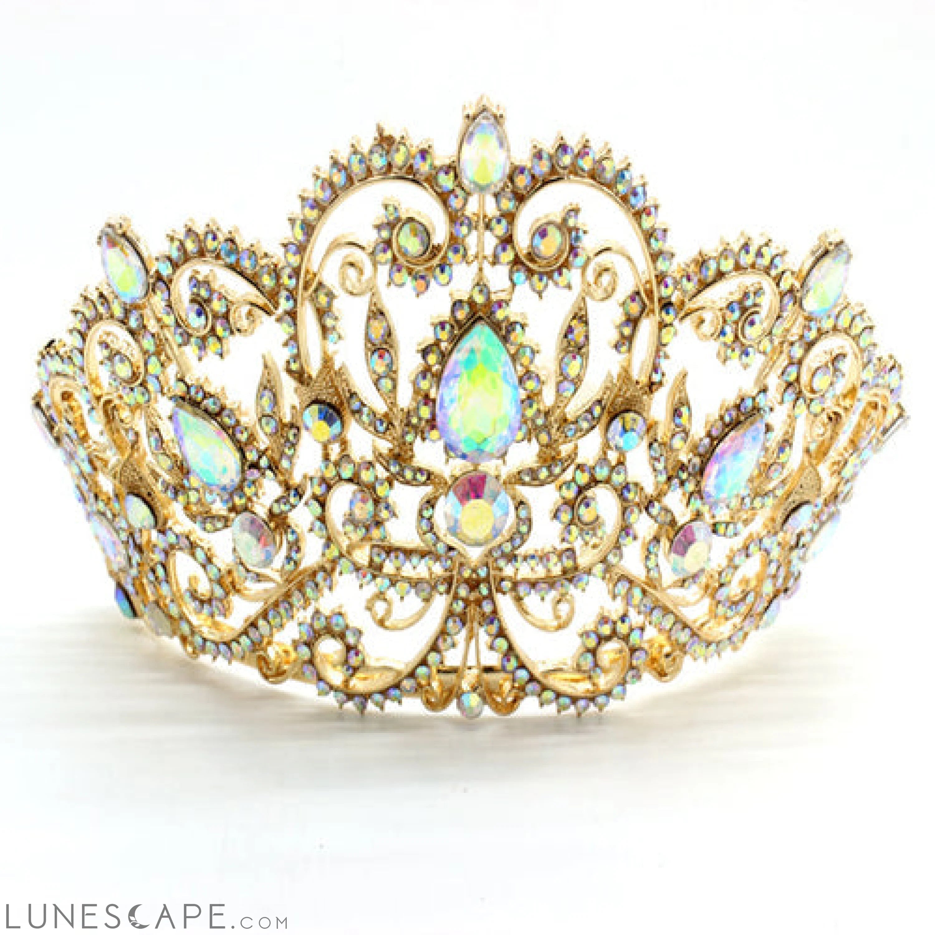 Elegant Rhinestone Embellished Royal Tiara Crown LUNESCAPE