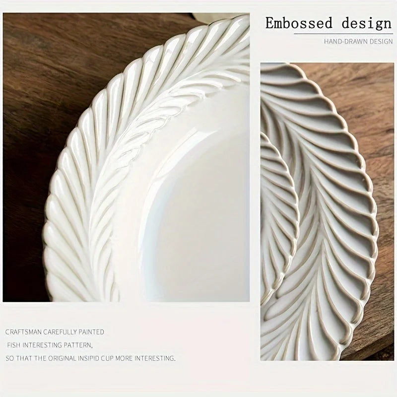 Elegant Vintage Floral Embossed Ceramic Dinner Plates LUNESCAPE