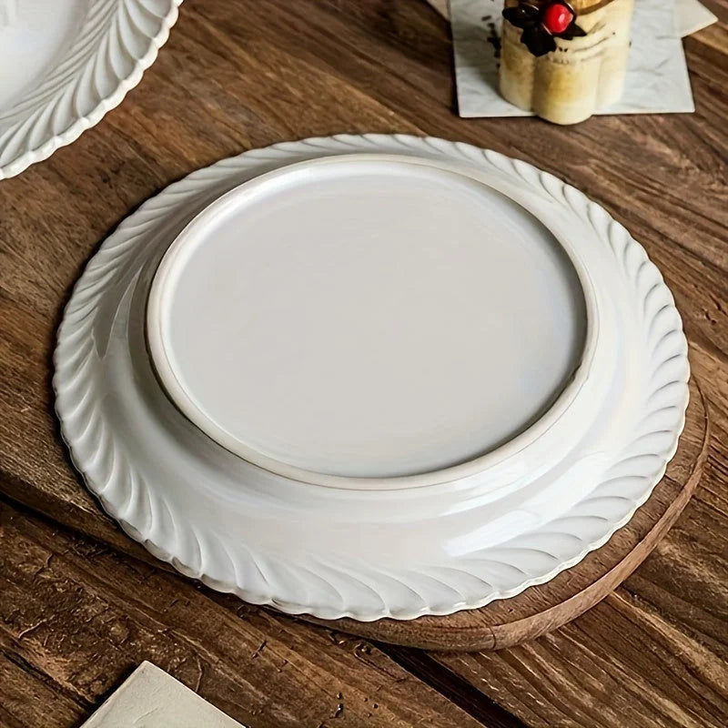 Elegant Vintage Floral Embossed Ceramic Dinner Plates LUNESCAPE