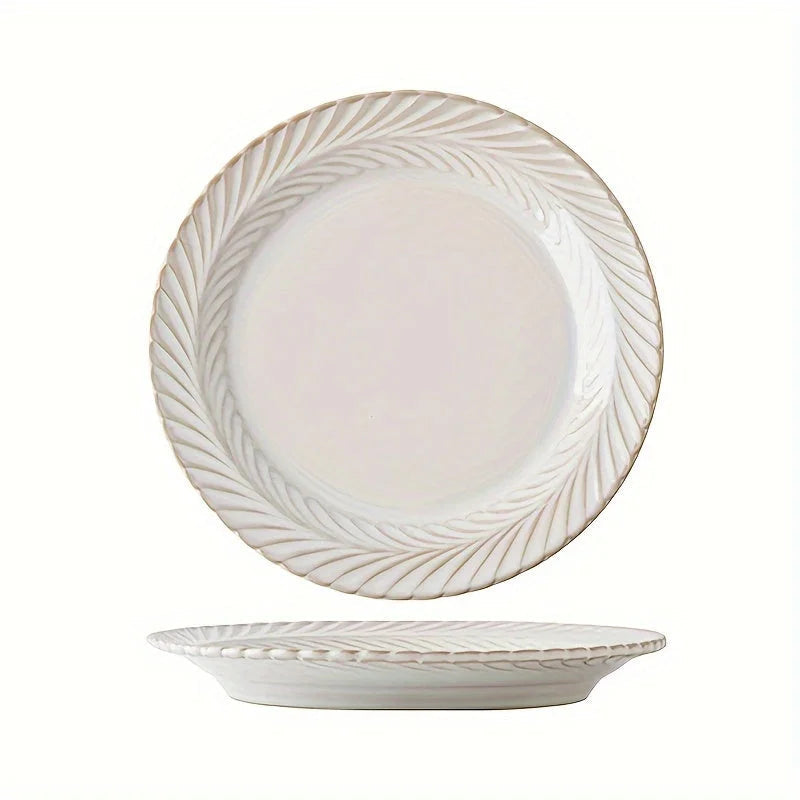 Elegant Vintage Floral Embossed Ceramic Dinner Plates LUNESCAPE