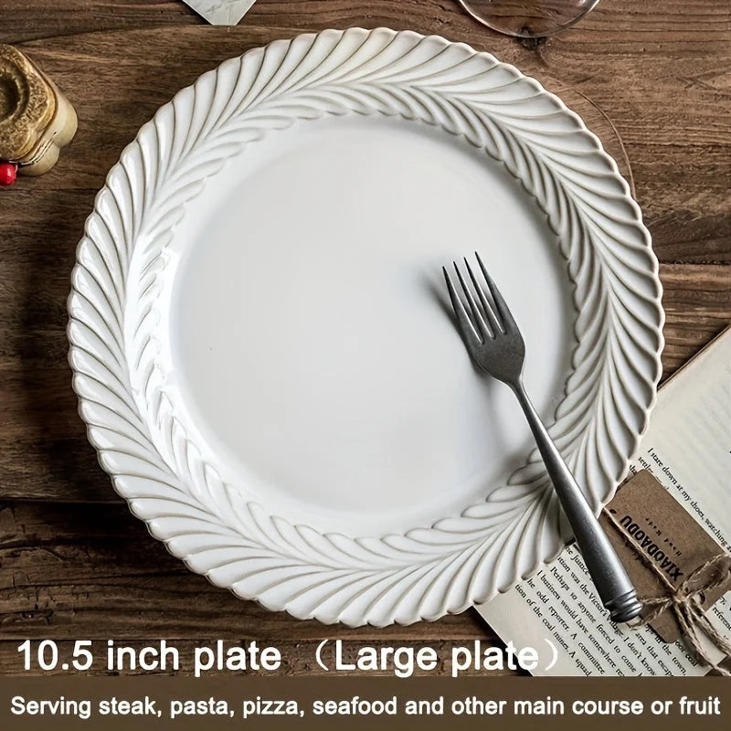 Elegant Vintage Floral Embossed Ceramic Dinner Plates LUNESCAPE