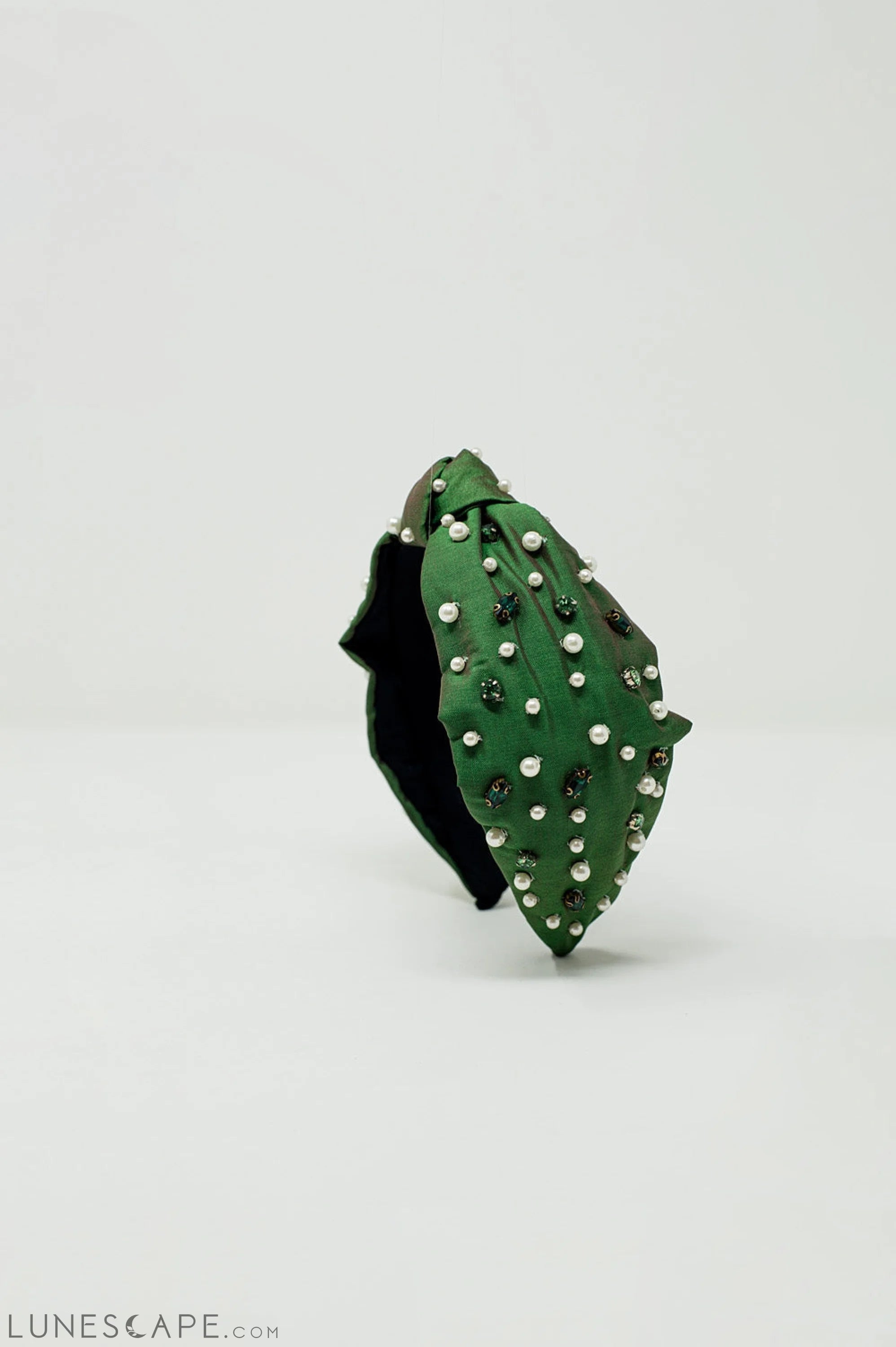 Embellished Headband With White and Green Jewells With Knot in the Middle LUNESCAPE