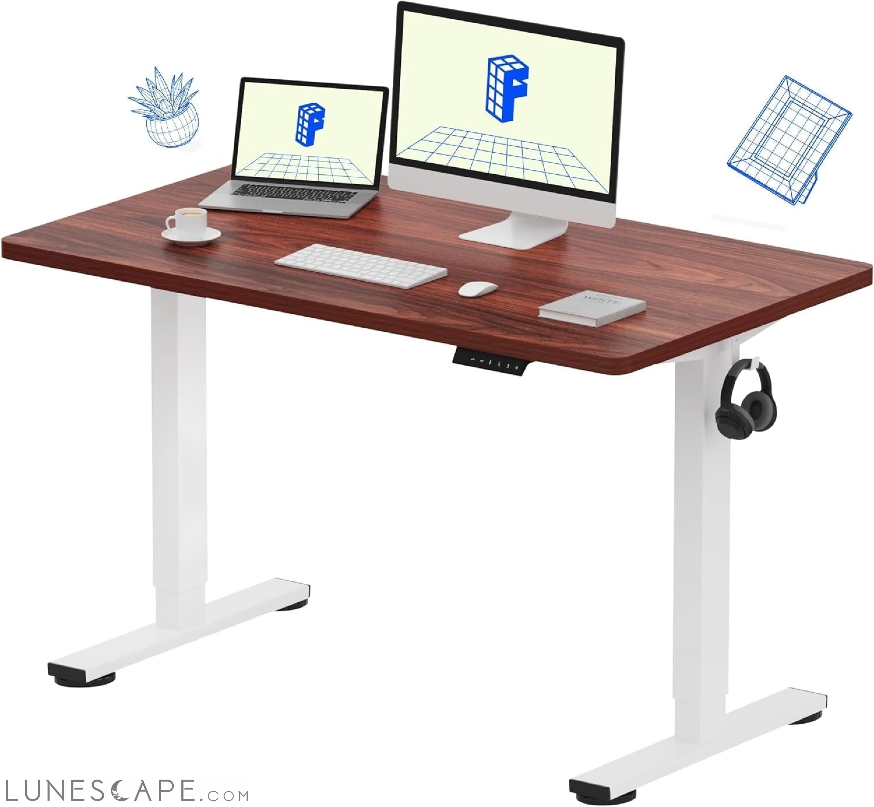 EN1 One Piece Standing Desk 48 X 24 Inch Desktop Electric Adjustable LUNESCAPE