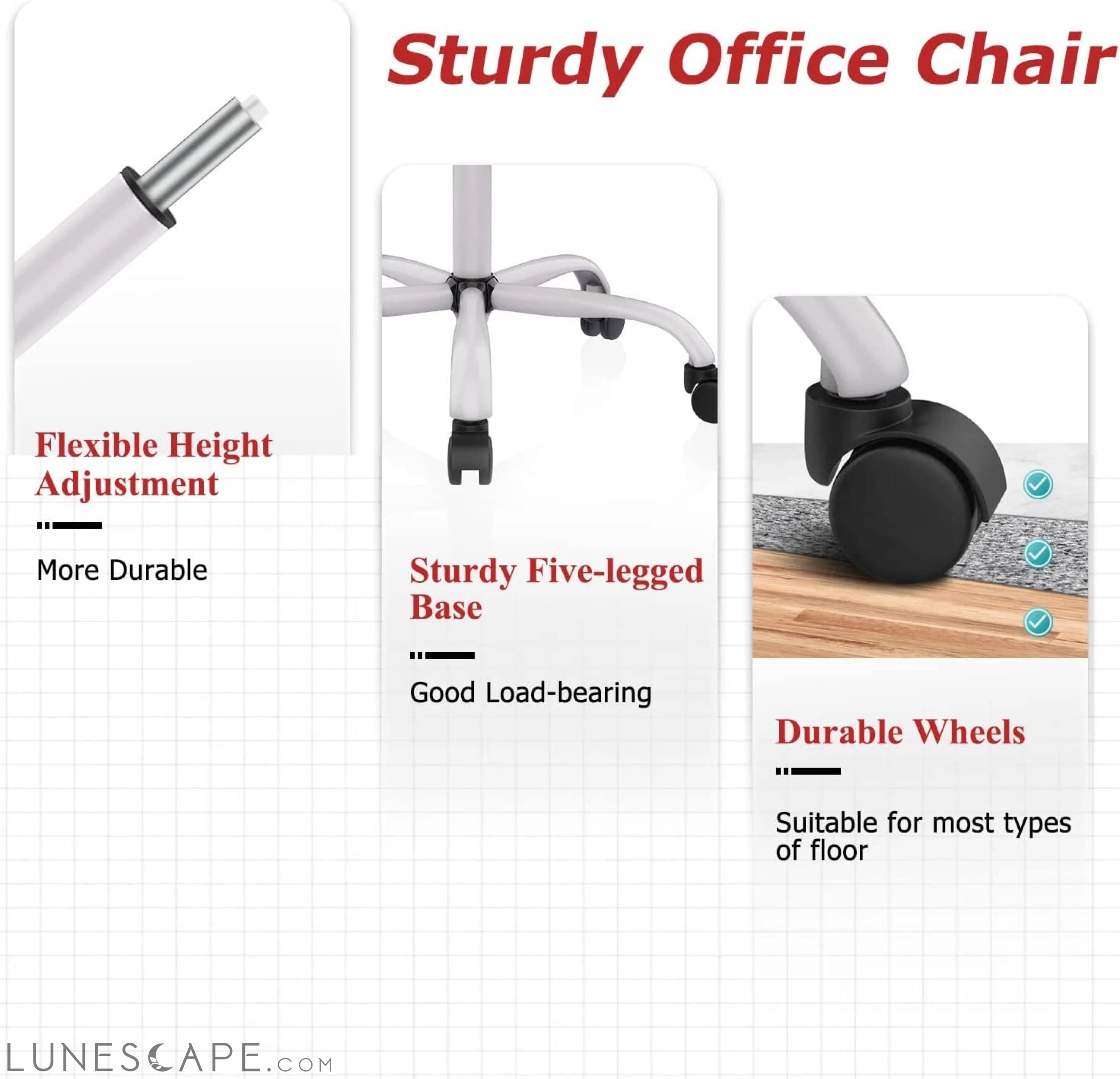 Ergonomic Grey Mesh Desk Chair with Wheels LUNESCAPE