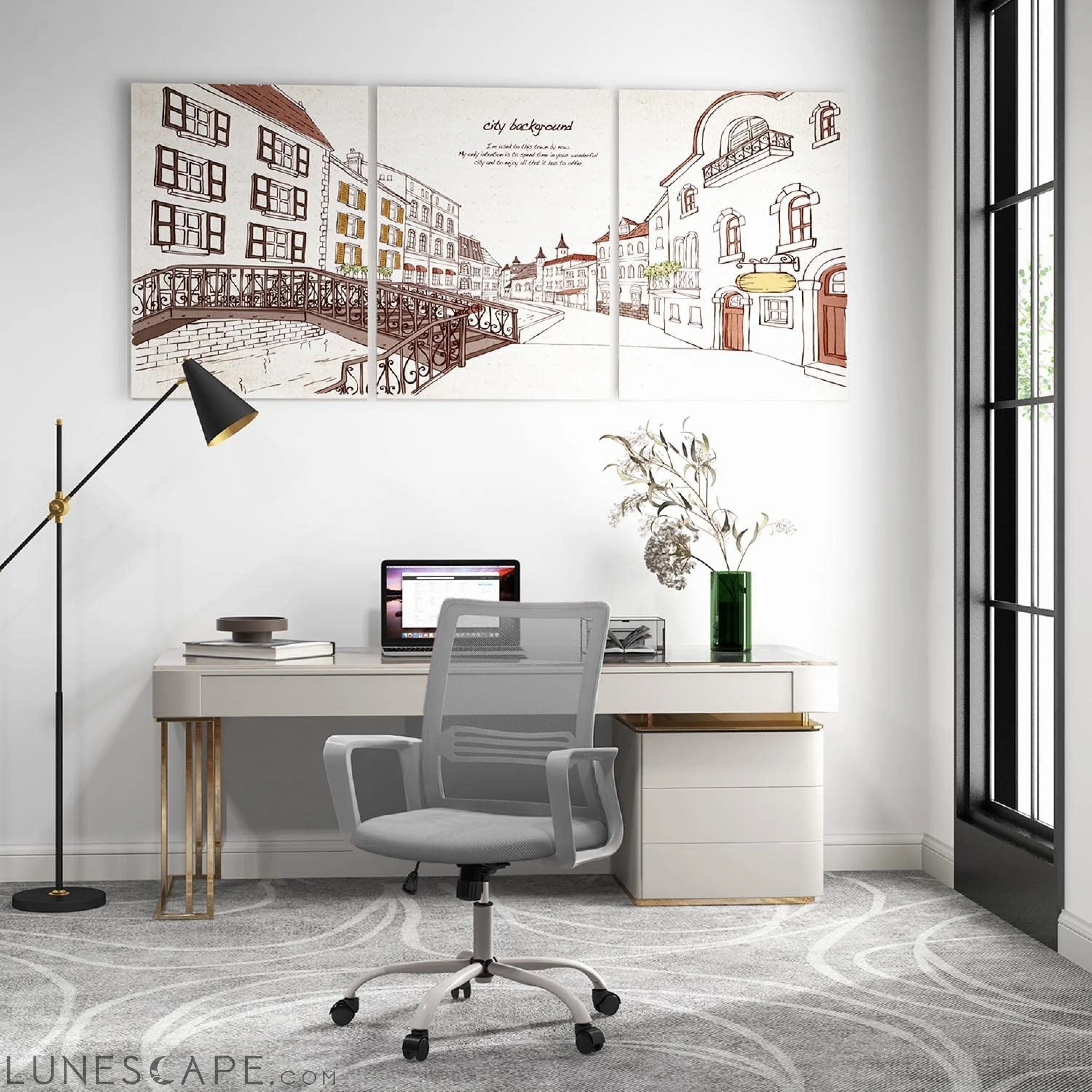Ergonomic Grey Mesh Desk Chair with Wheels LUNESCAPE