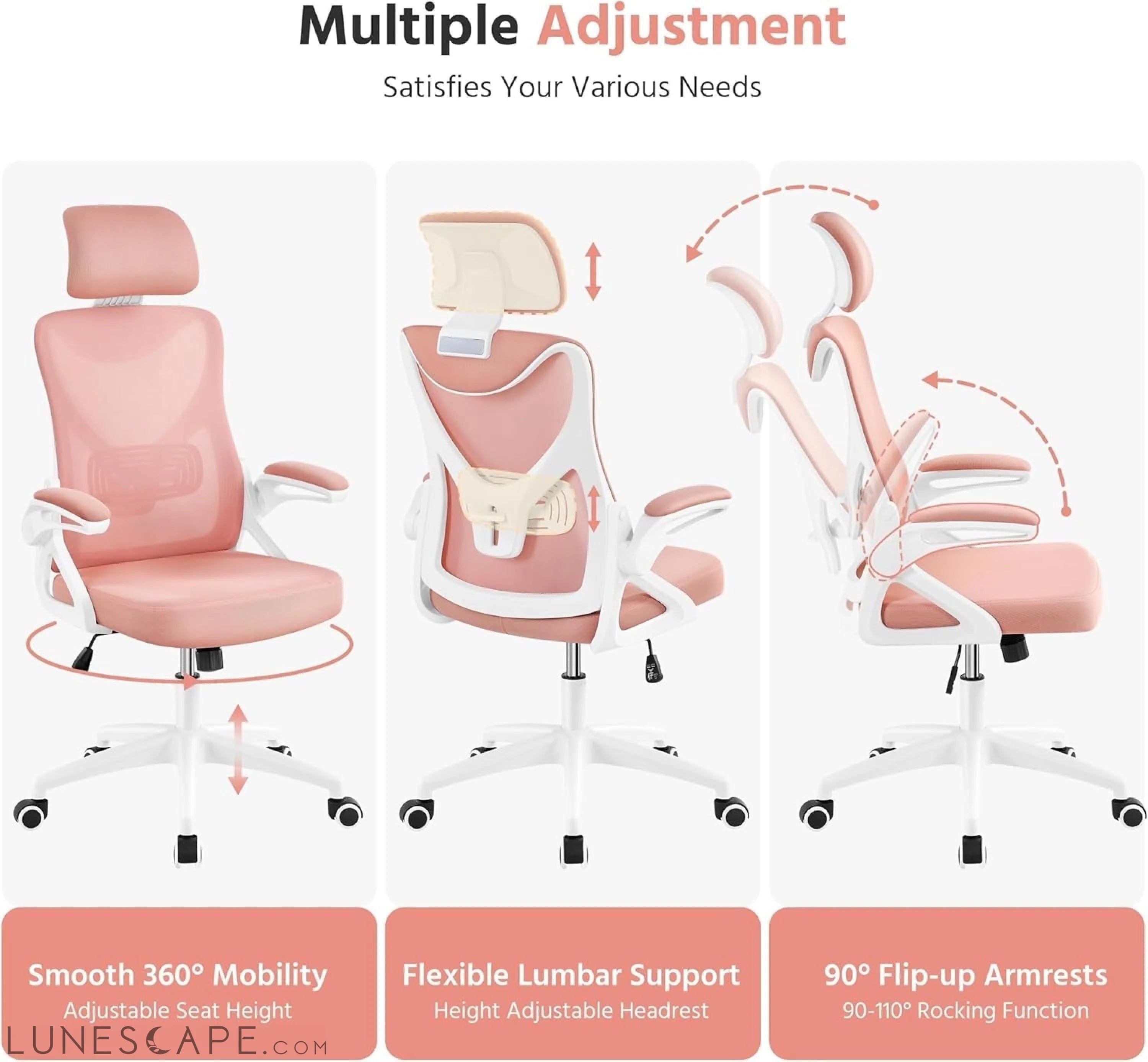 Ergonomic Office Chair, High Back Mesh Desk Chair with Flip-Up LUNESCAPE