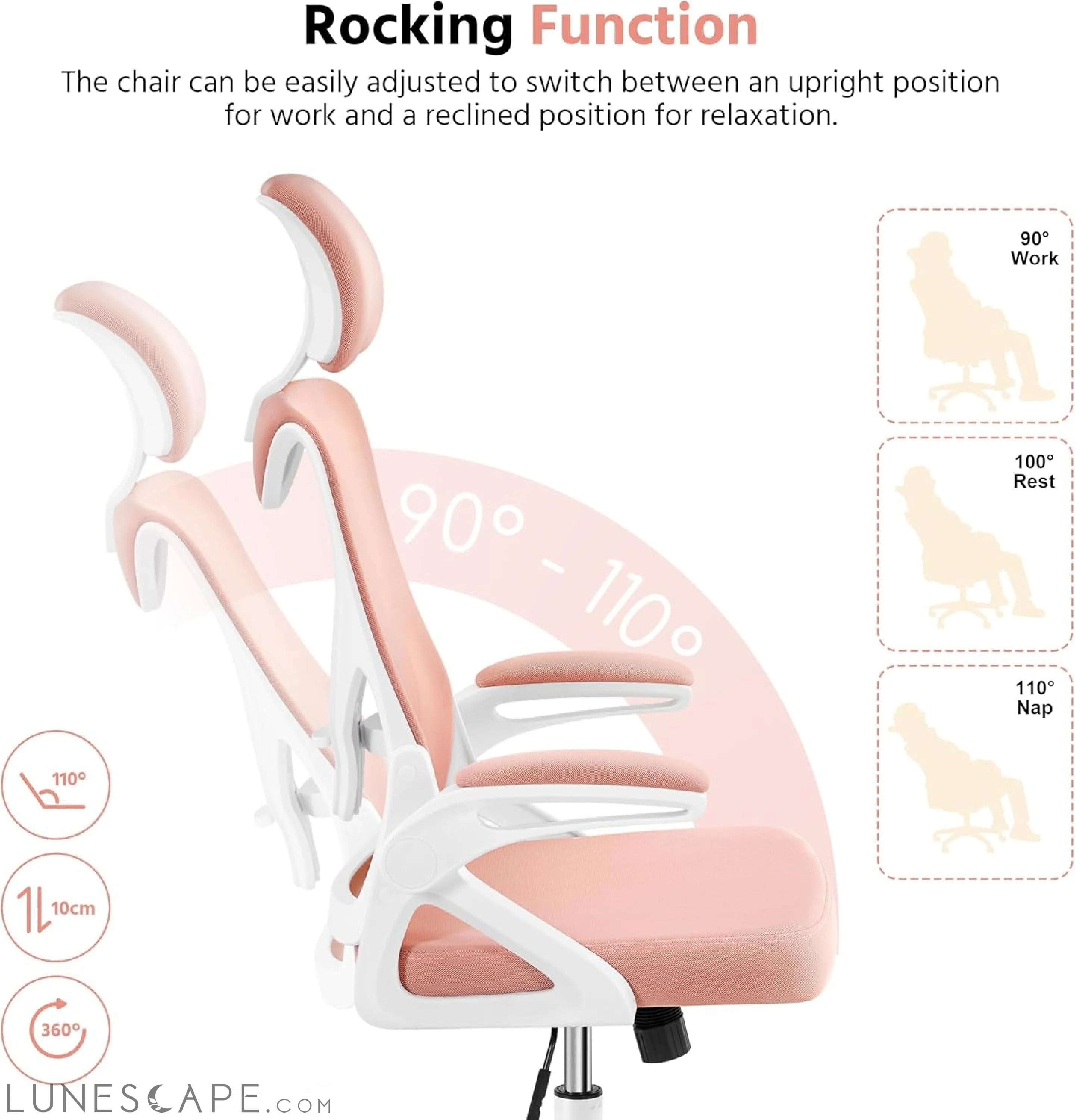 Ergonomic Office Chair, High Back Mesh Desk Chair with Flip-Up LUNESCAPE
