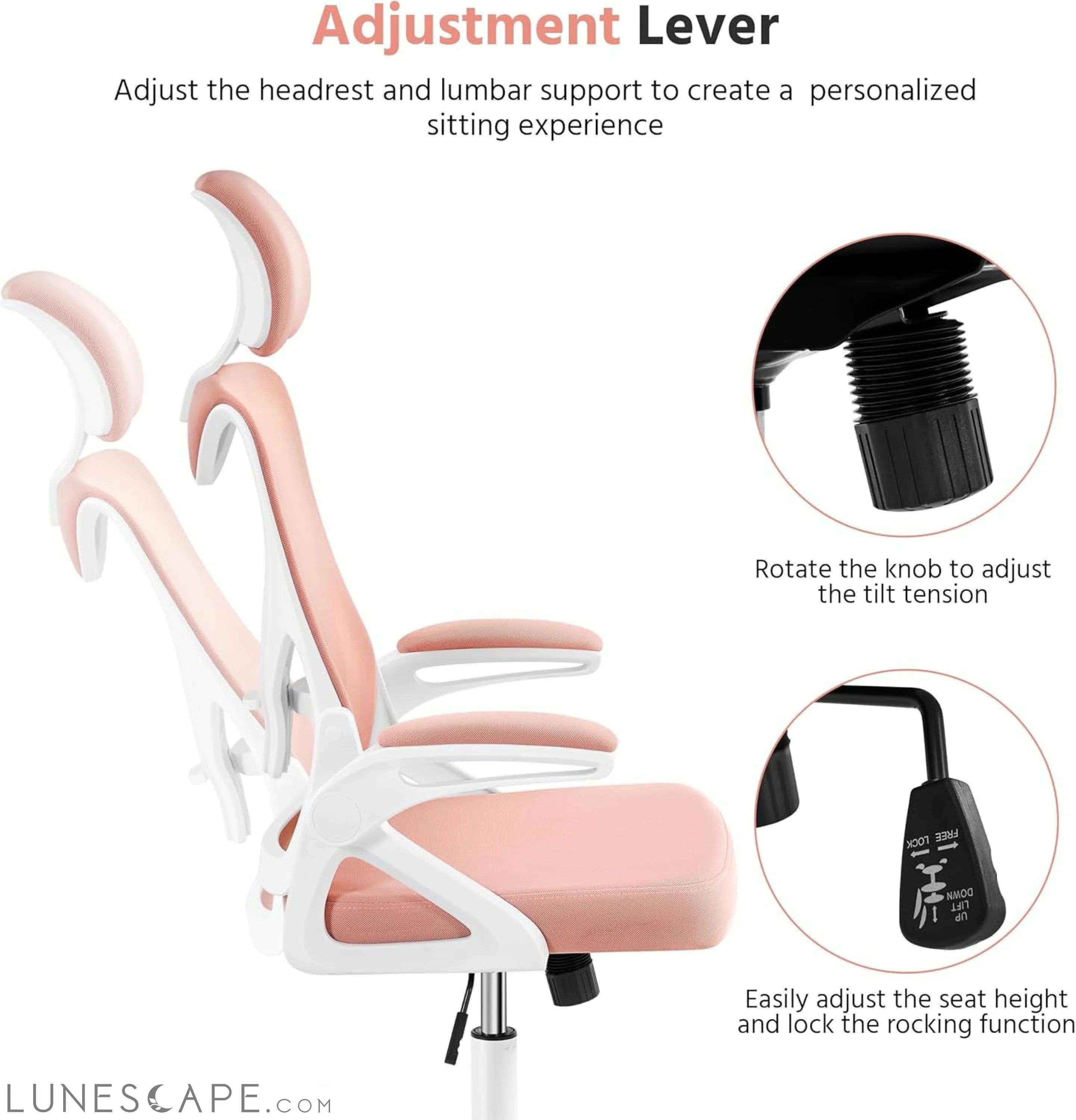 Ergonomic Office Chair, High Back Mesh Desk Chair with Flip-Up LUNESCAPE