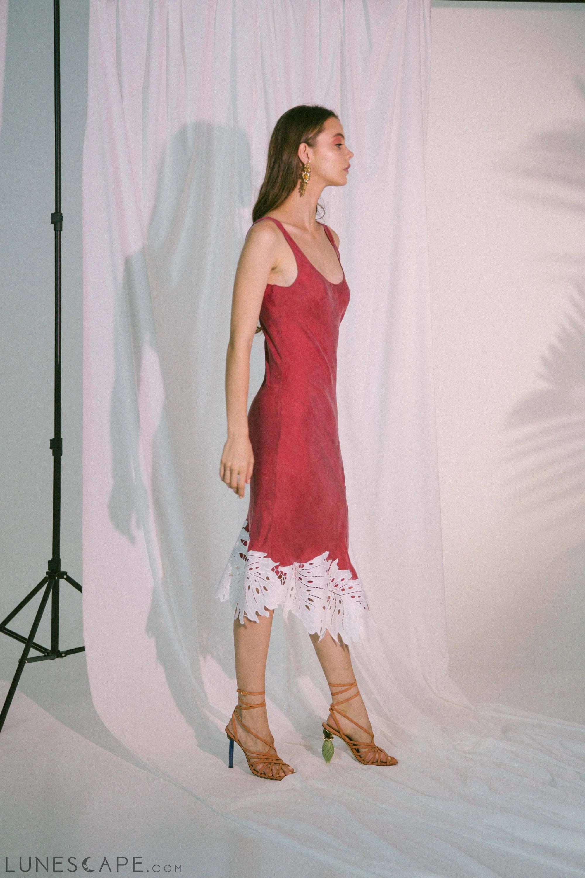 Eros Midi Dress in Claret LUNESCAPE