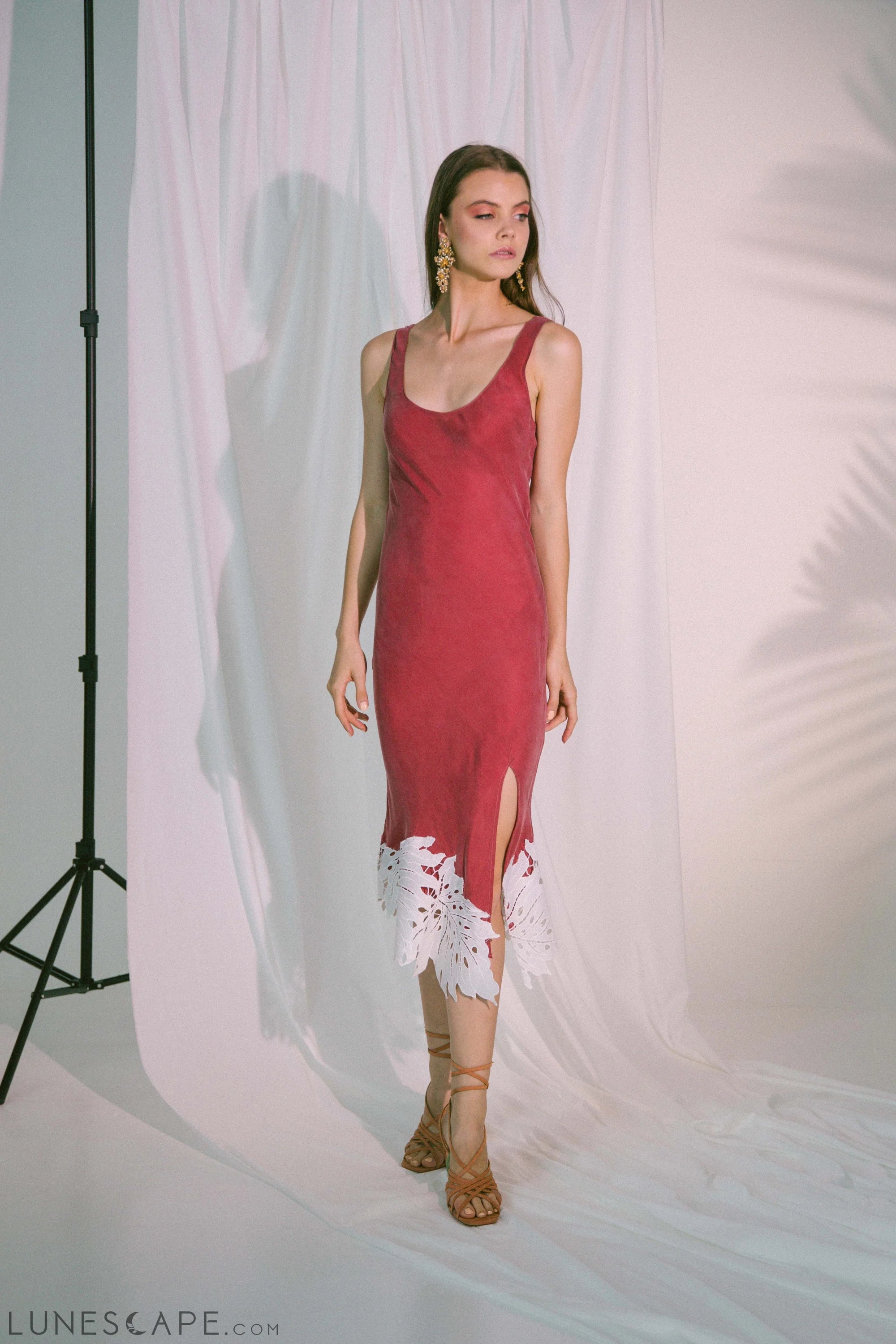 Eros Midi Dress in Claret LUNESCAPE